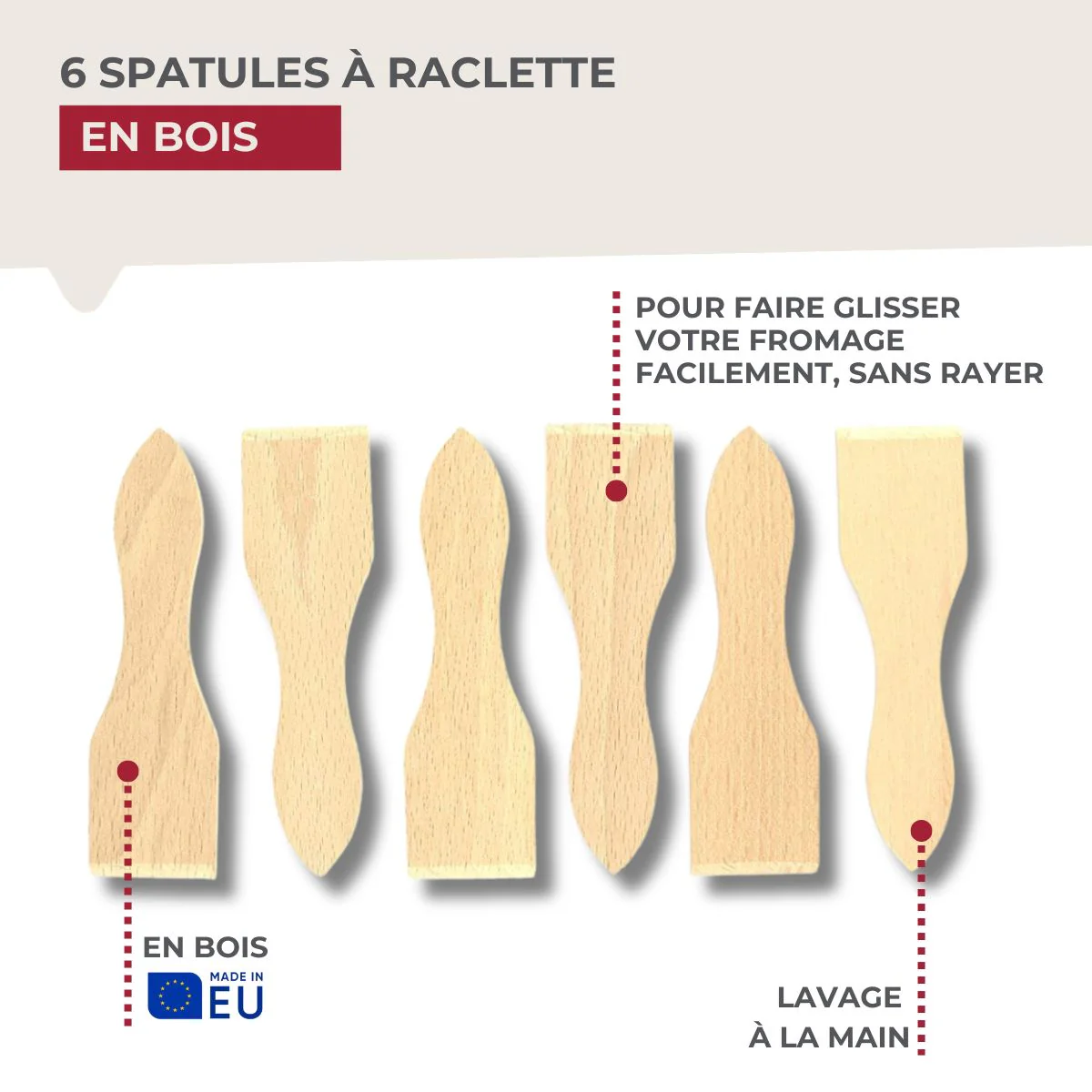 Lot de 6 spatules à raclette en bois 13 cm Fackelmann Wood Edition - Image 6