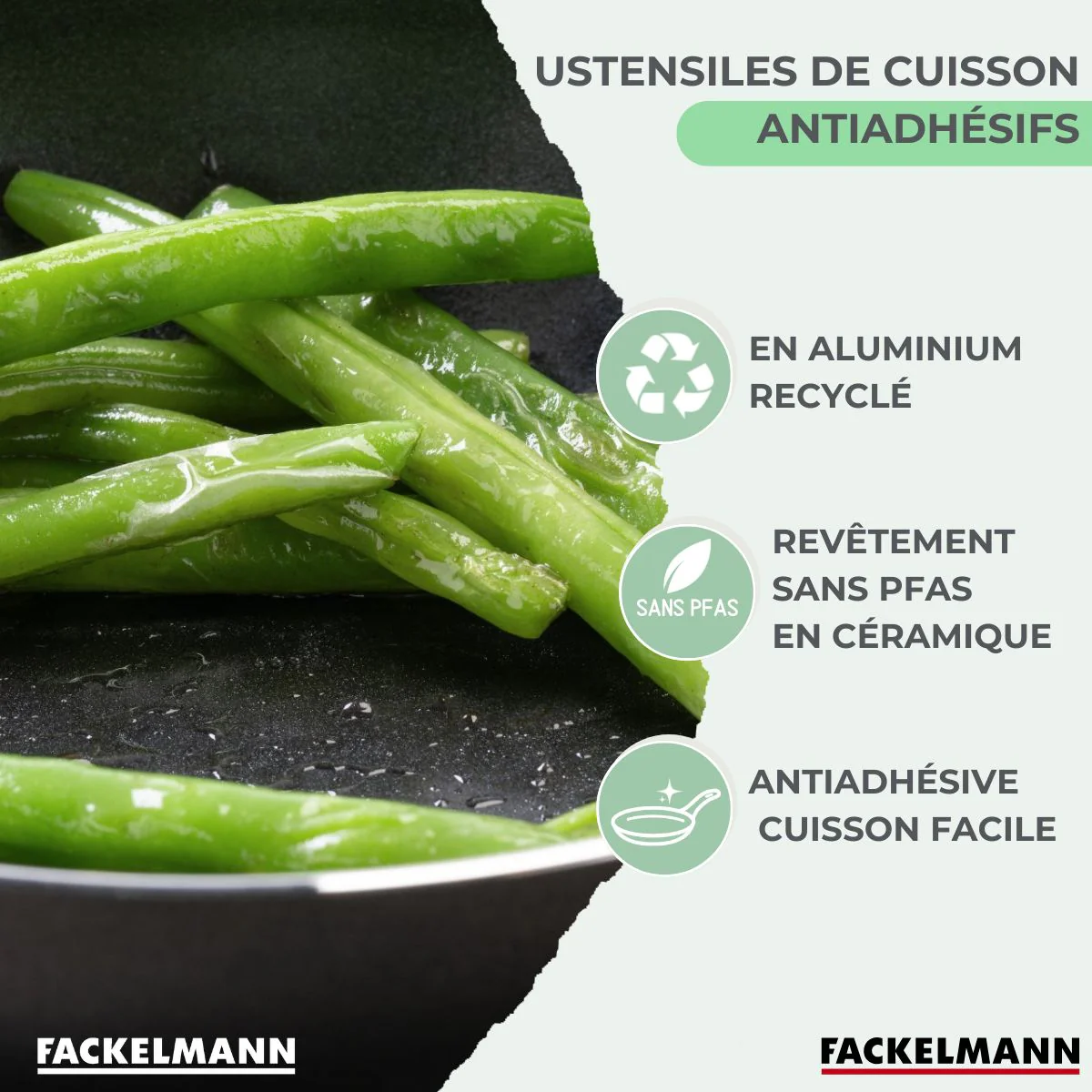 Batterie de cuisine avec 1 poêle 16 cm et 3 casseroles 16/18/20 cm avec 5 ustensiles de cuisine Fackelmann Brandao Océan - Image 4