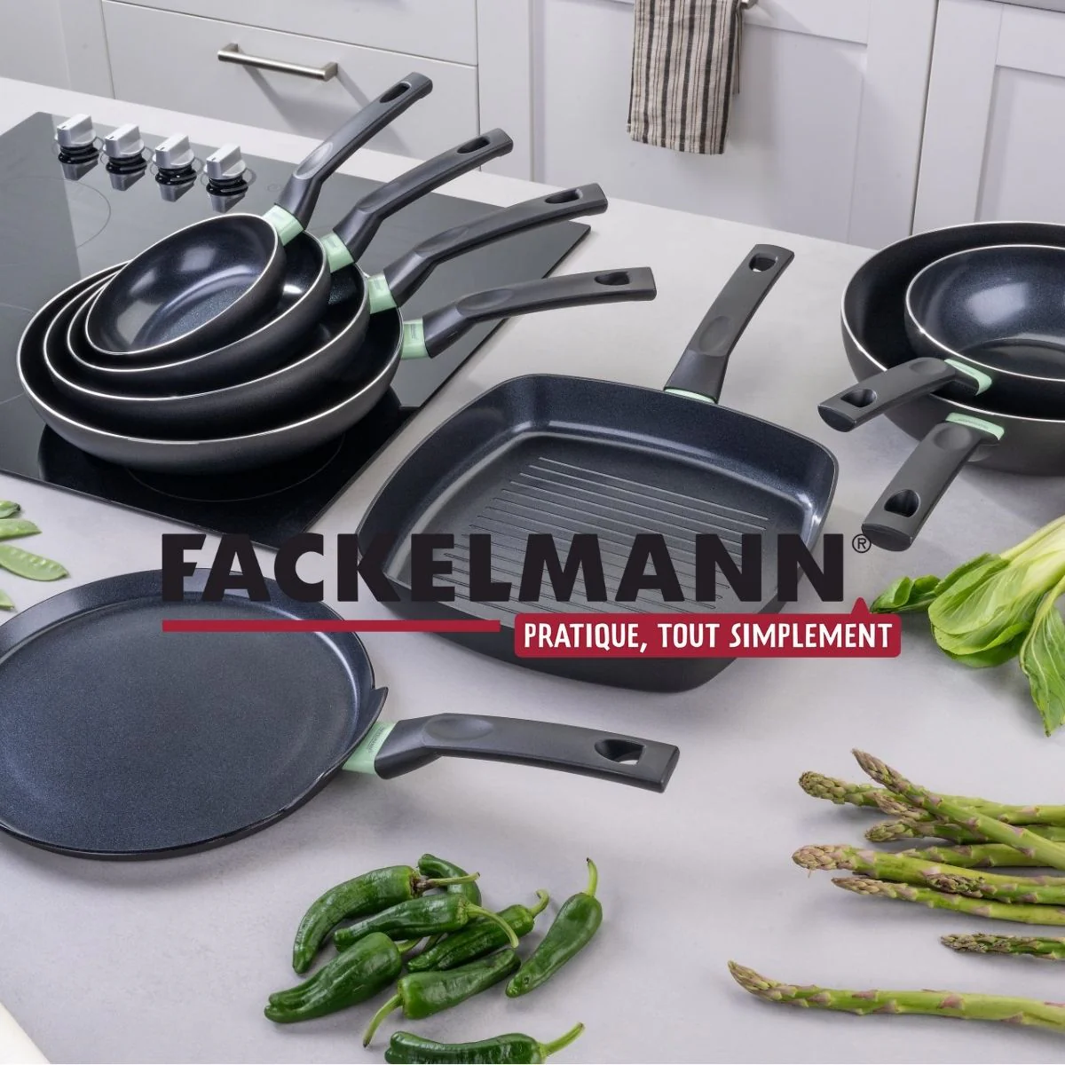 Batterie de cuisine avec 1 poêle 20 cm et 3 casseroles 16/18/20 cm sans PFAS et 5 ustensiles de cuisine Fackelmann Brandao Océan - Image 8