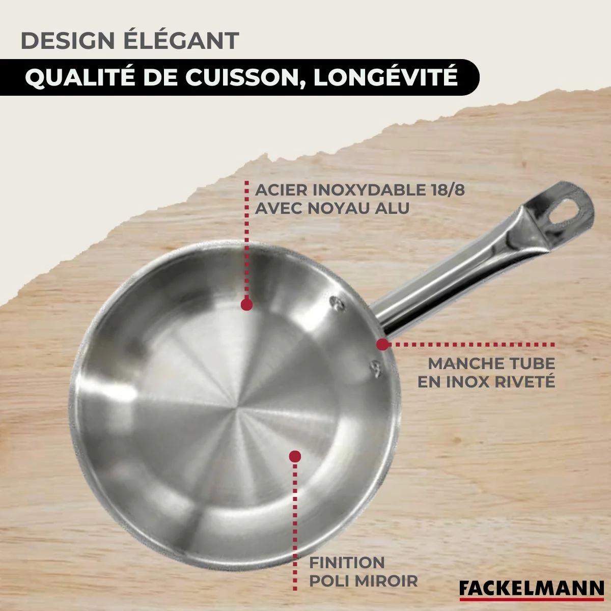 Batterie de cuisine avec 3 faitouts 16/20/24 cm et 1 poêle 20 cm avec 6 ustensiles de cuisine Fackelmann Etherna Brillant Vario avec couvercles - Image 5