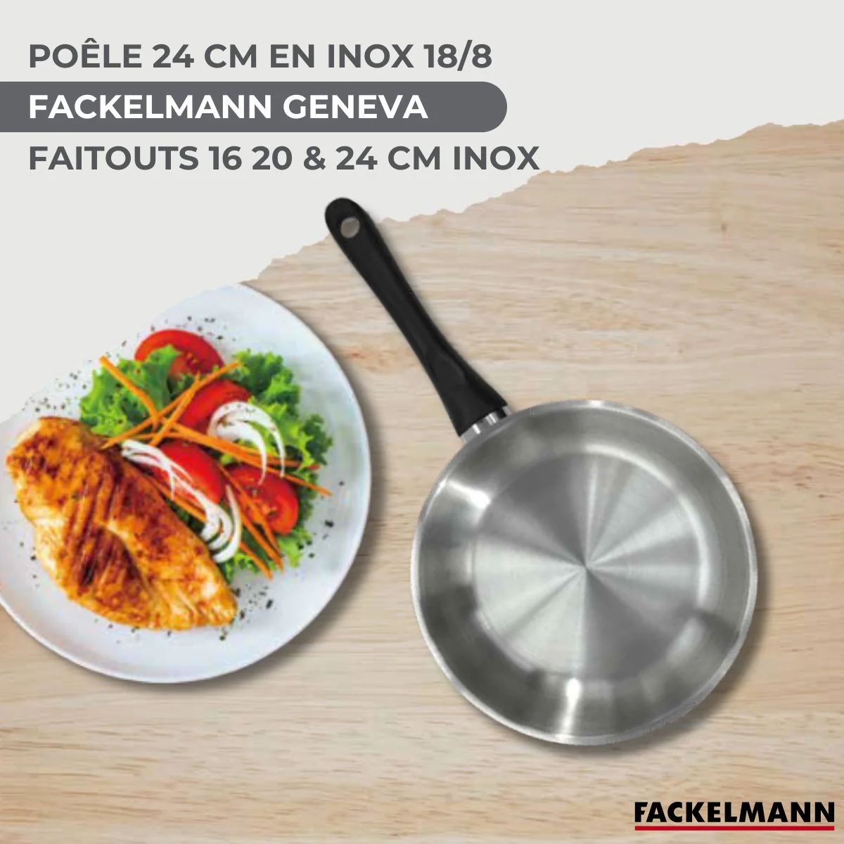 Batterie de cuisine avec 3 faitouts 16/20/24 cm et 1 poêle 24 cm avec 5 ustensiles de cuisine Fackelmann Généva Brillant Ocean - Image 2