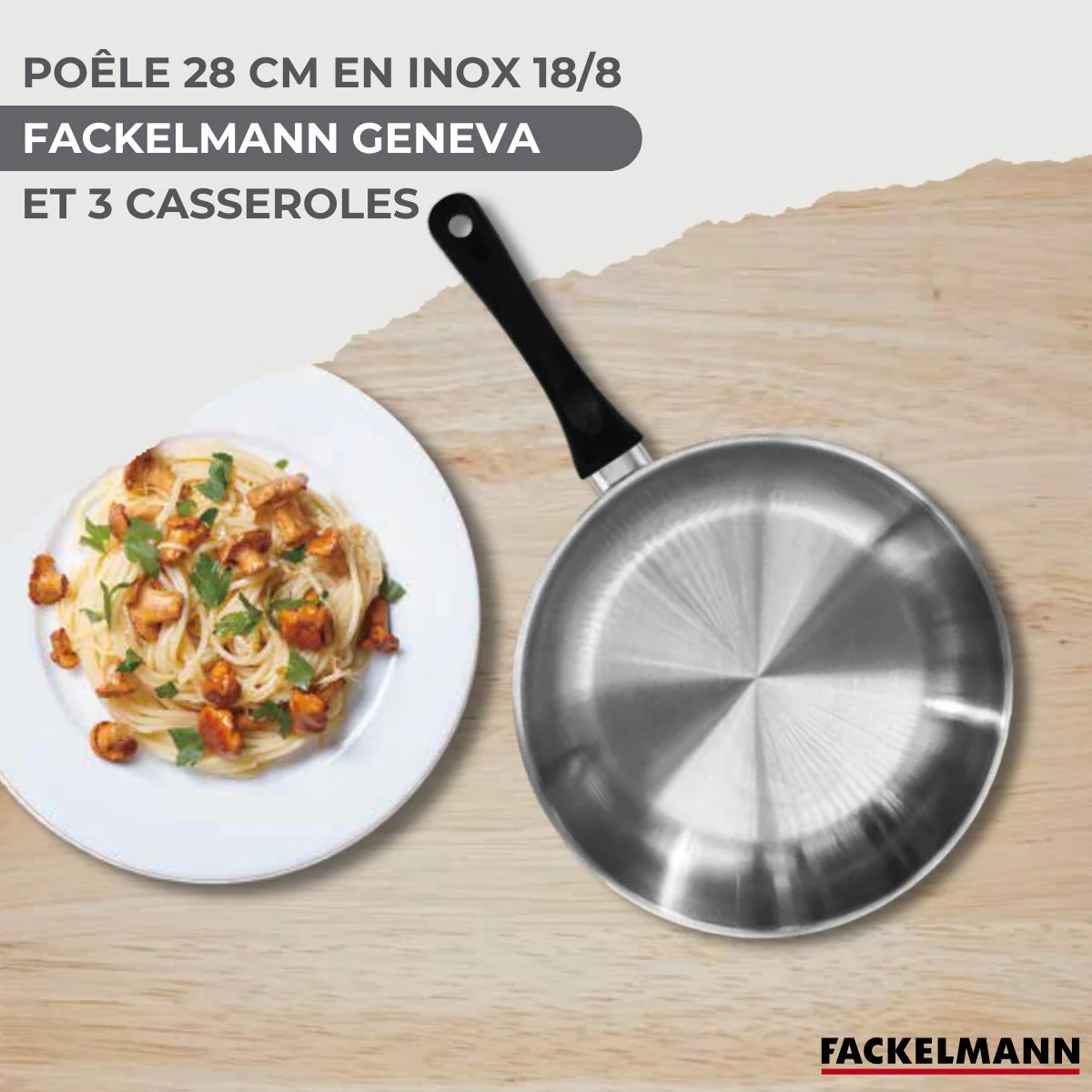 Batterie de cuisine avec 3 casseroles 12/16/20 cm et 1 poêle 28 cm avec 5 ustensiles de cuisine sans PFAS Fackelmann Généva Océan - Image 2