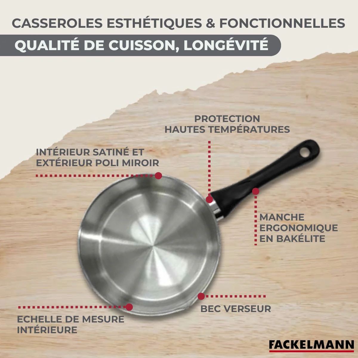 Batterie de cuisine avec 3 casseroles 12/16/20 cm et 1 poêle 28 cm avec 5 ustensiles de cuisine sans PFAS Fackelmann Généva Océan - Image 7