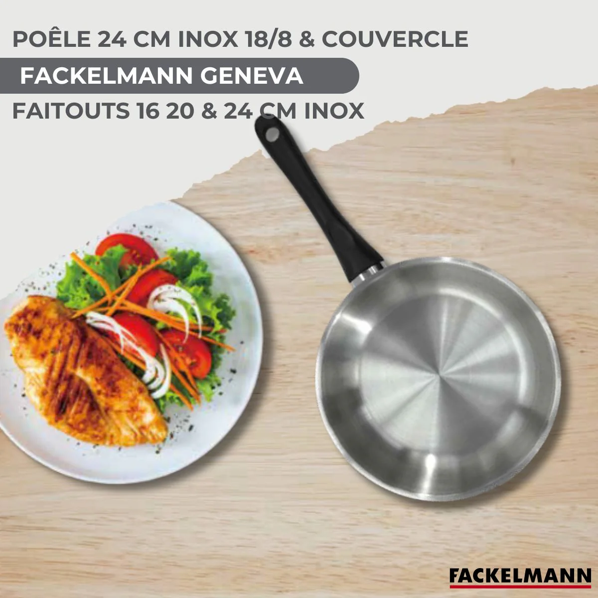 Batterie de cuisine Généva Brillant Ocean : 3 faitouts et 1 poêle avec couvercles et 6 ustensiles Fackelmann Généva Brillant Ocean avec couvercles - Image 2
