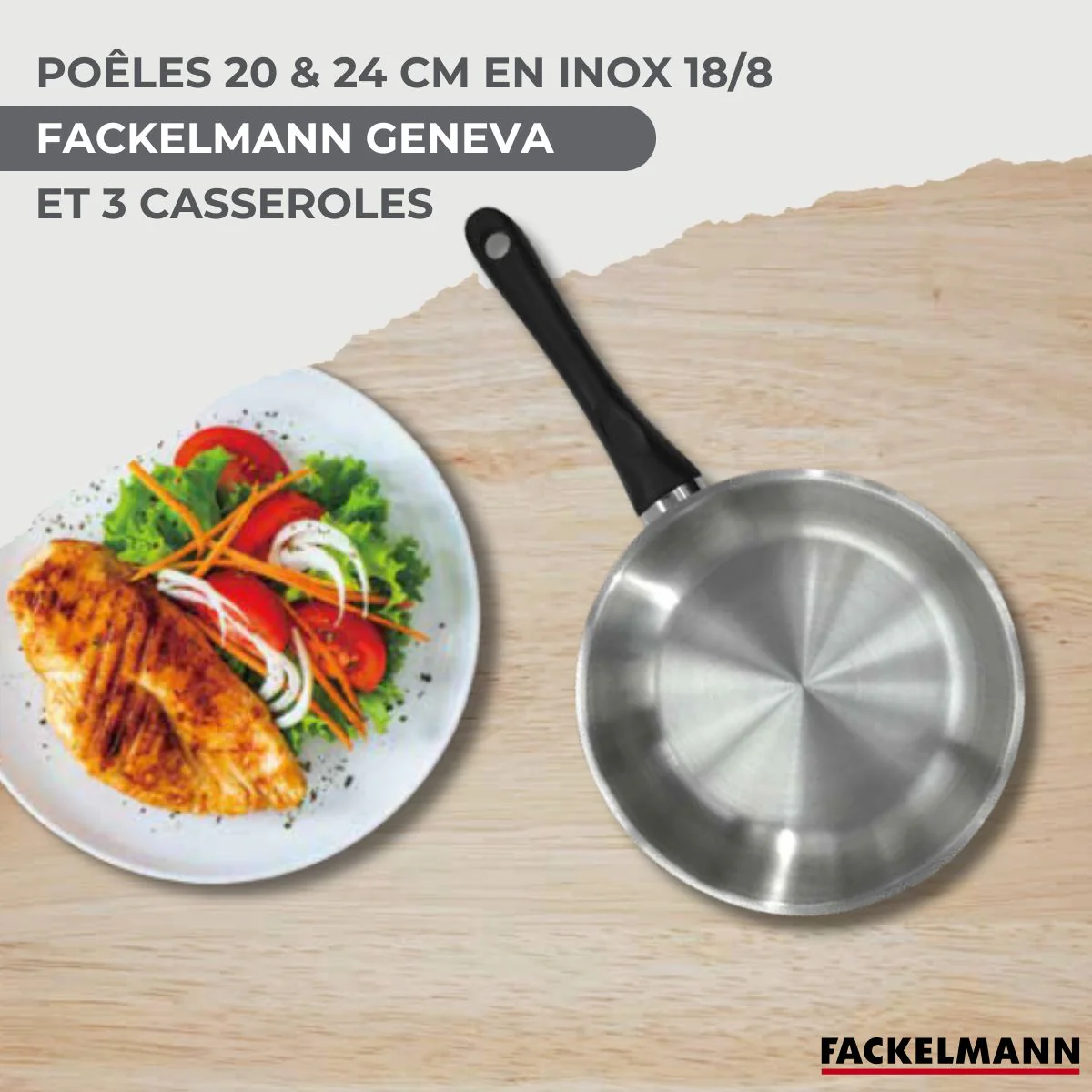 Batterie de cuisine avec 3 casseroles 12/16/20 cm et 2 poêles 20/24 cm avec 5 ustensiles de cuisine Fackelmann Généva Océan - Image 2