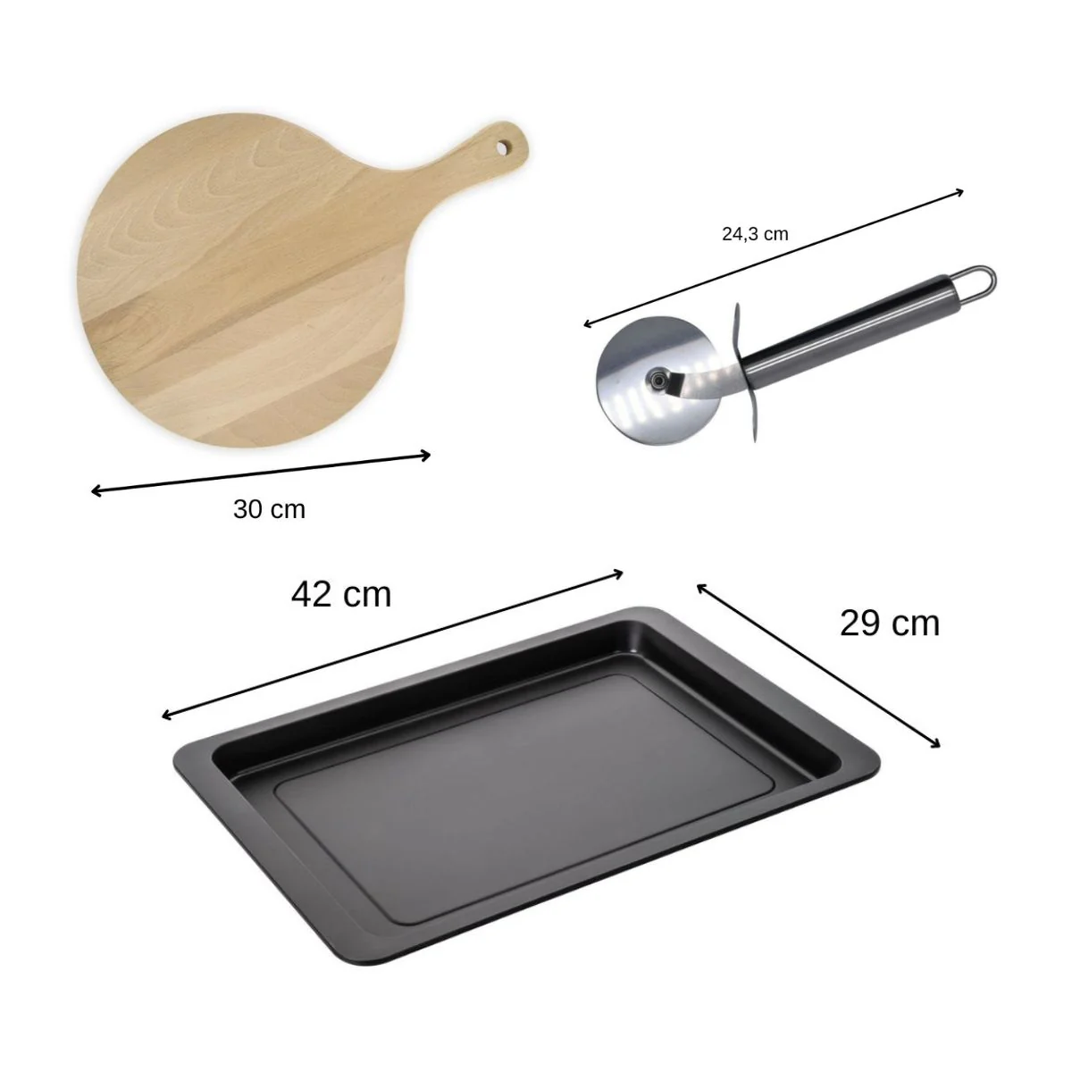 Ensemble pour pizza avec une plaque de cuisson four, 4 planches à pizza rondes et une roulette à pizza Fackelmann - Image 3