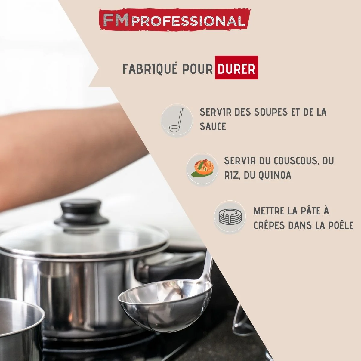Louche de cuisine inox 43 cm FM Professional Divers - Image 2