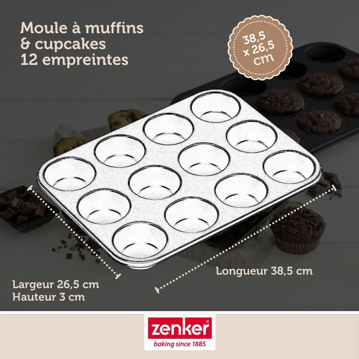 Moule à muffins 12 empreintes 38 x 26 cm Zenker Black Metallic - Image 3