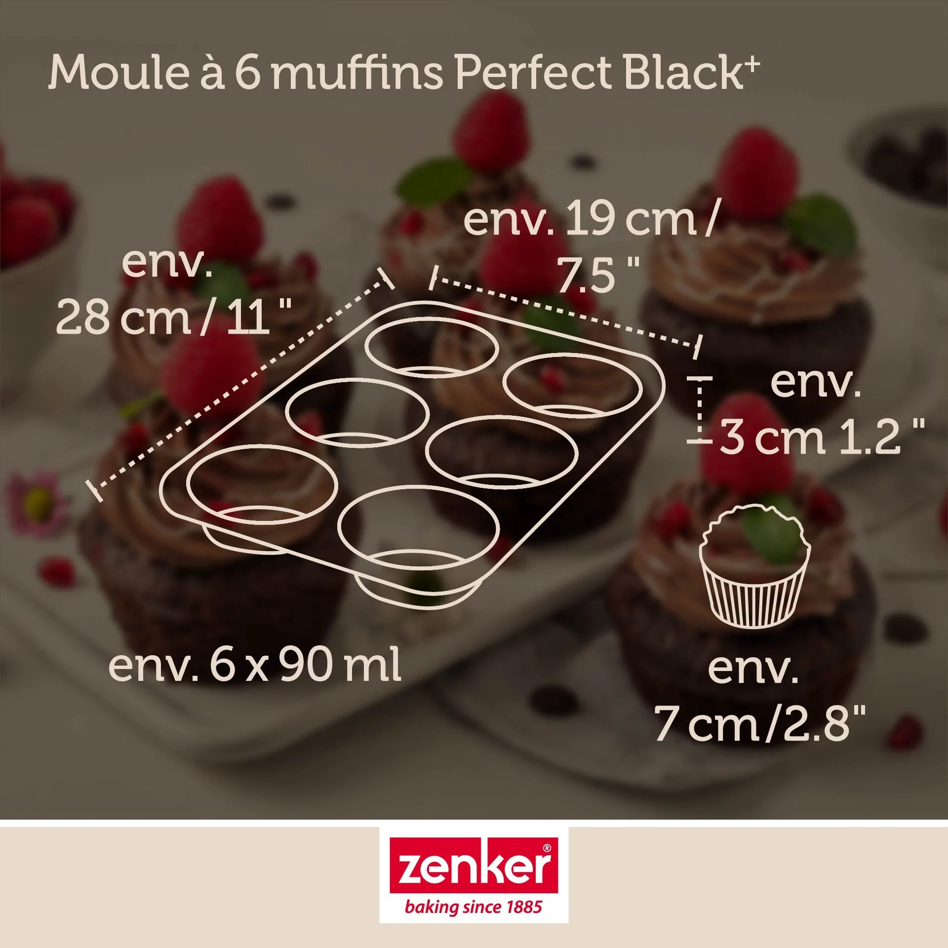 Moule à muffins 6 empreintes 28 x 19 cm Zenker Perfect Black + - Image 3