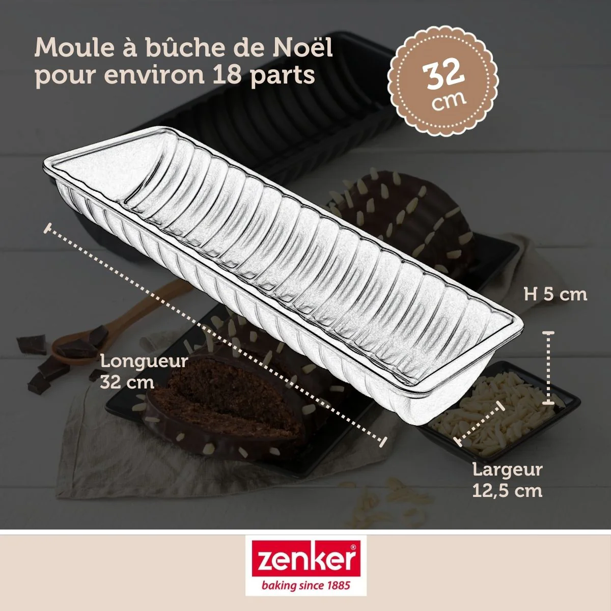 Moule à bûche de Noël 32 x 12,5 cm Zenker Black Metallic - Image 3