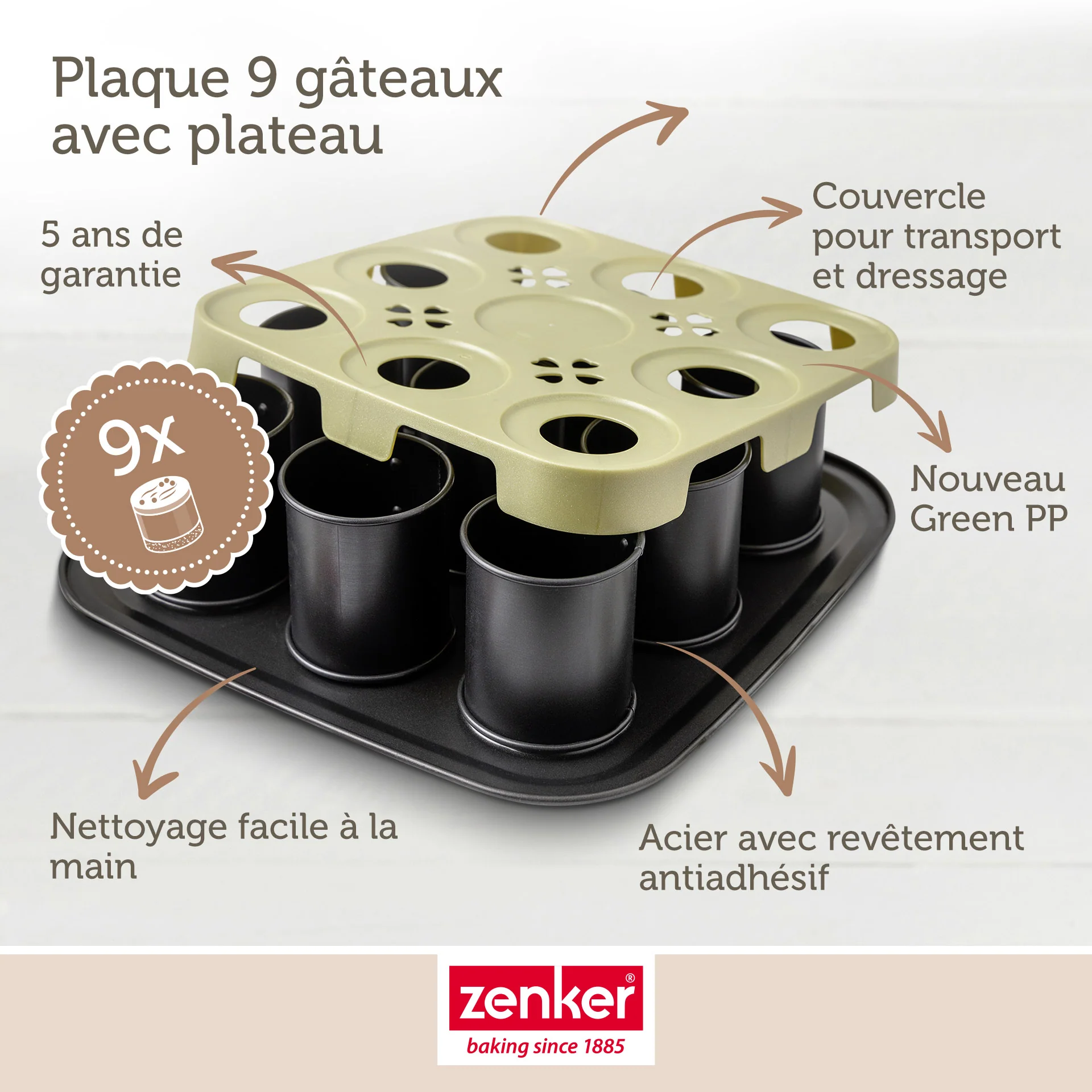 Moule à gâteaux individuels 9 empreintes avec couvercle 29 x 29 cm Zenker Bake Click and Go - Image 3