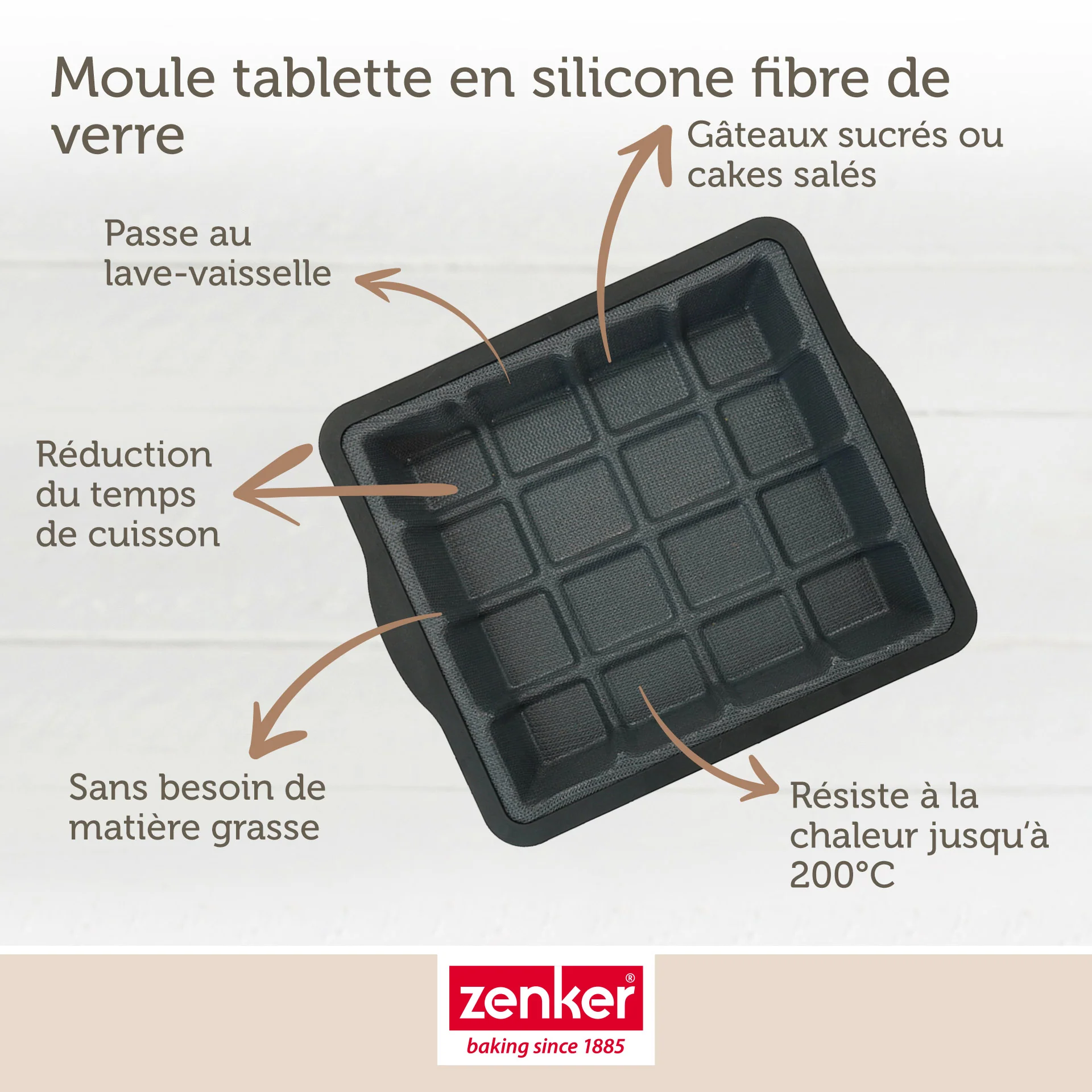 Moule à gâteaux en forme de tablette de chocolat 22 x 24 cm Zenker Silicone fibre de verre - Image 3