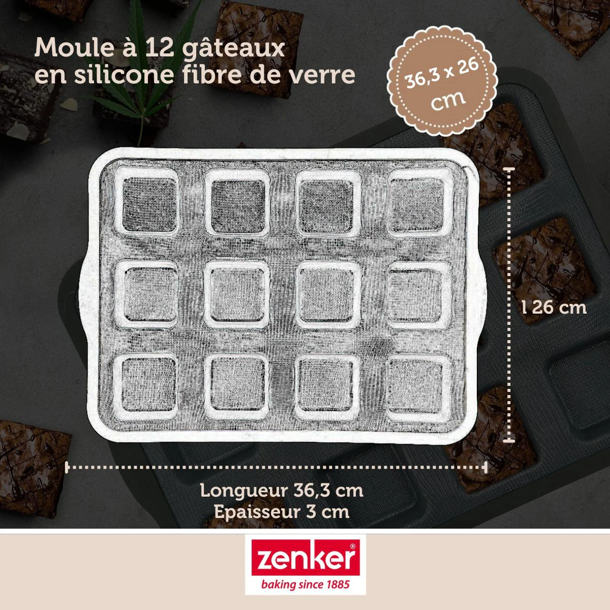 Moule à gâteaux 12 carrés en silicone fibre de verre Zenker - Image 3