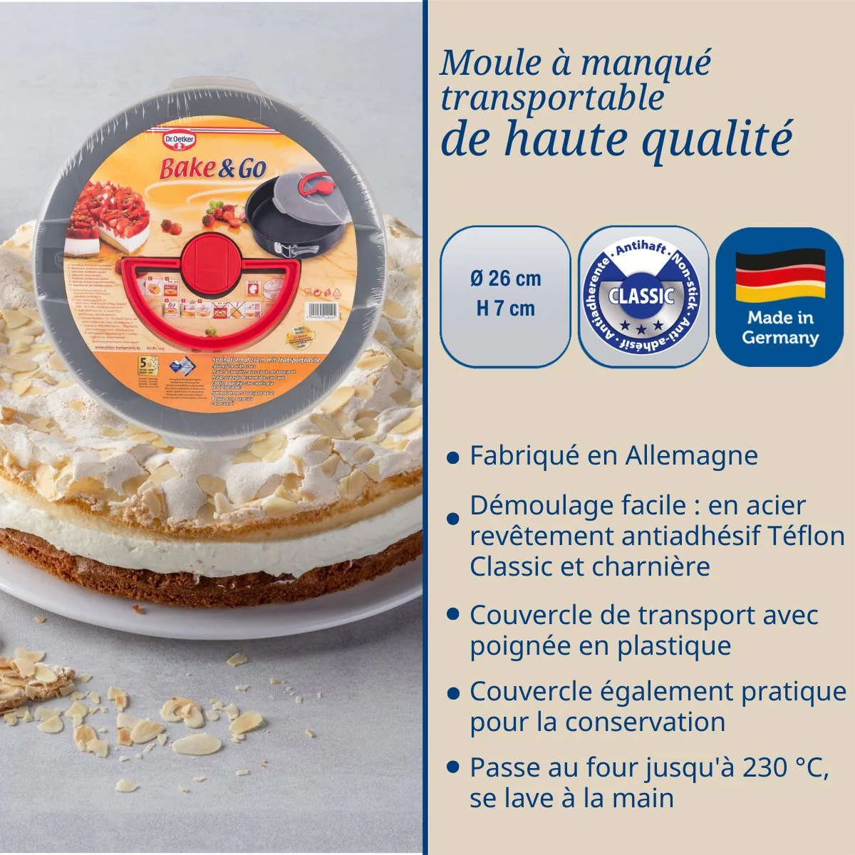 Moule à manqué à charnière 26 cm avec couvercle de transport Dr. Oetker Bake and Go - Image 3