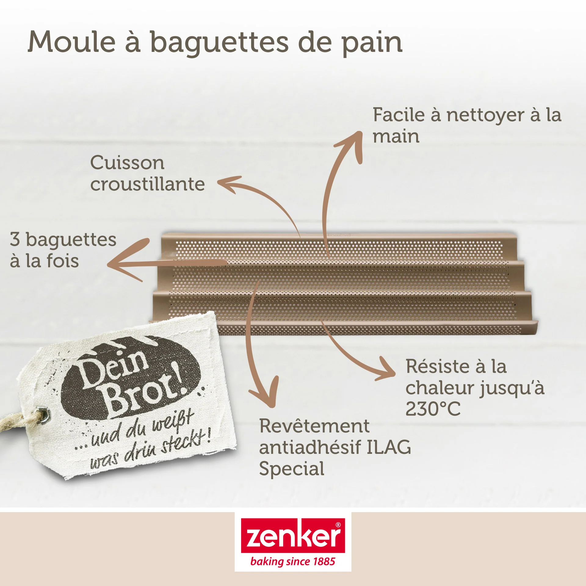 Moule à baguette 3 empreintes 38 x 27 cm Zenker Mojave Gold - Image 3