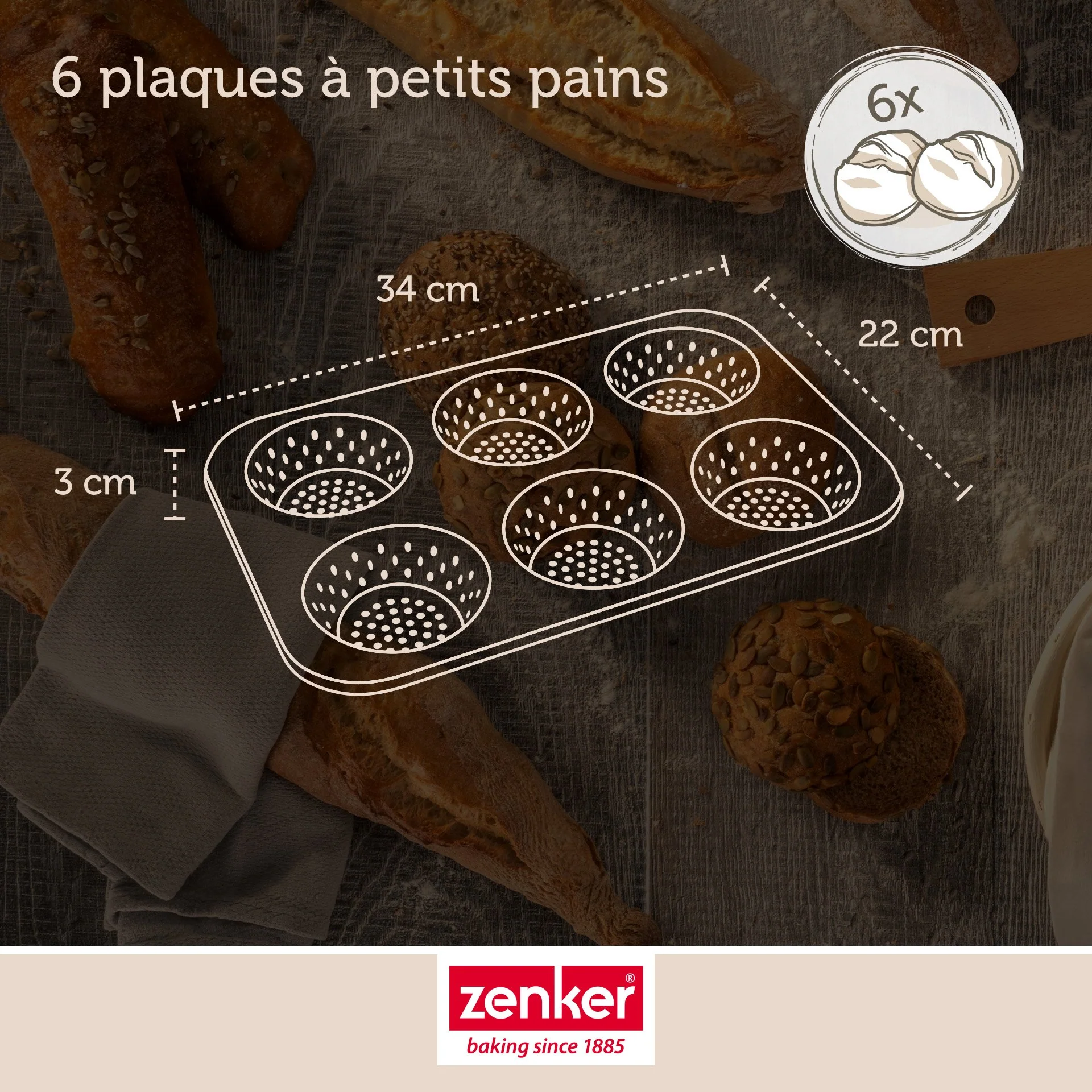 Moule à petits pains individuels ronds 6 empreintes 33 x 22 cm Zenker Mojave Gold - Image 3