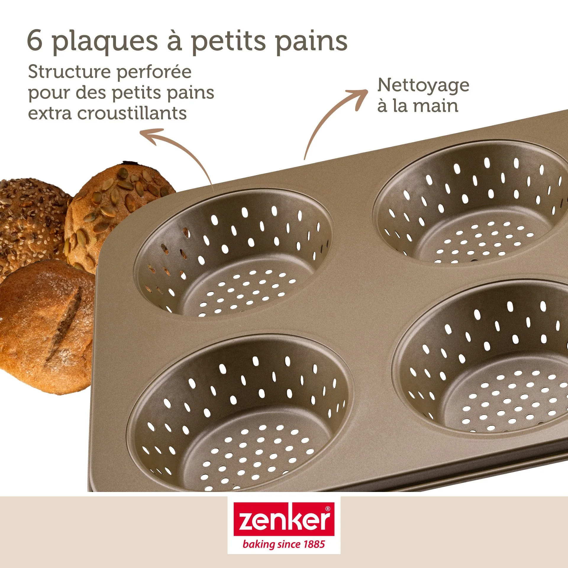 Moule à petits pains individuels ronds 6 empreintes 33 x 22 cm Zenker Mojave Gold - Image 5