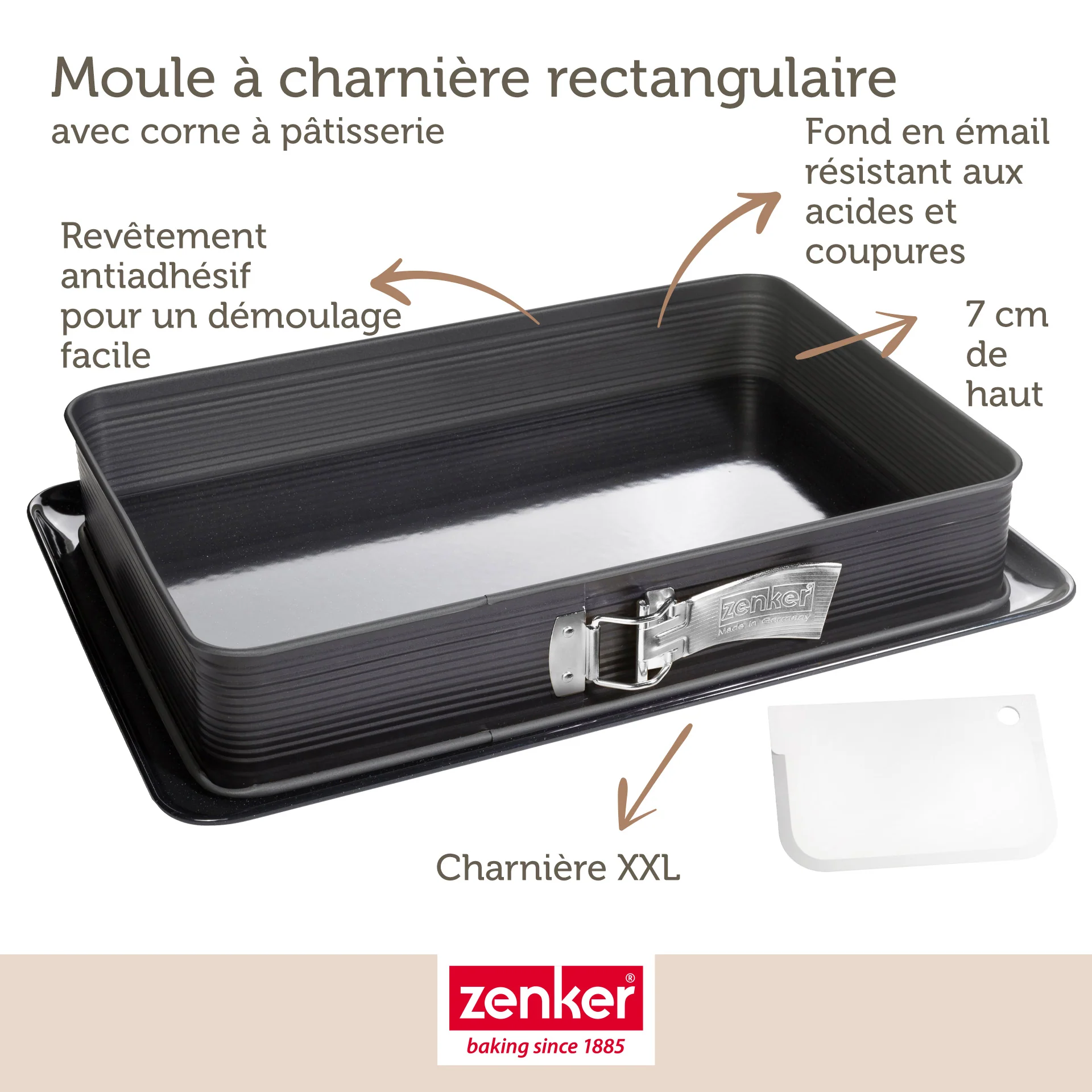 Moule à charnière rectangulaire en acier émaillé et sa spatule 42 x 29 cm Zenker Deluxe - Image 3