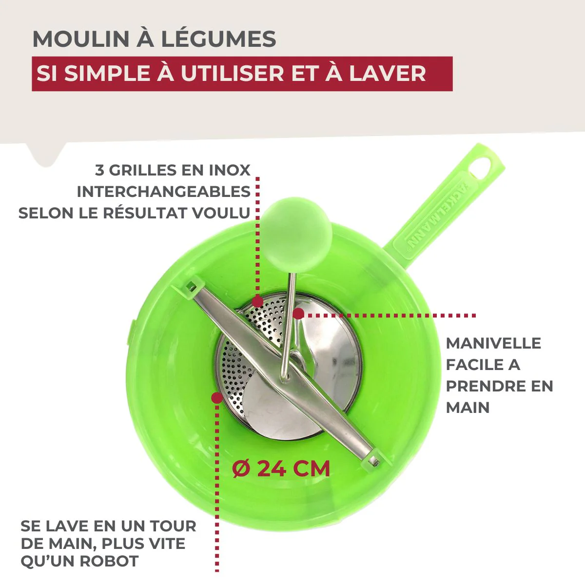Moulin à légumes plastique 24 cm Fackelmann Handmade Tradition - Image 4