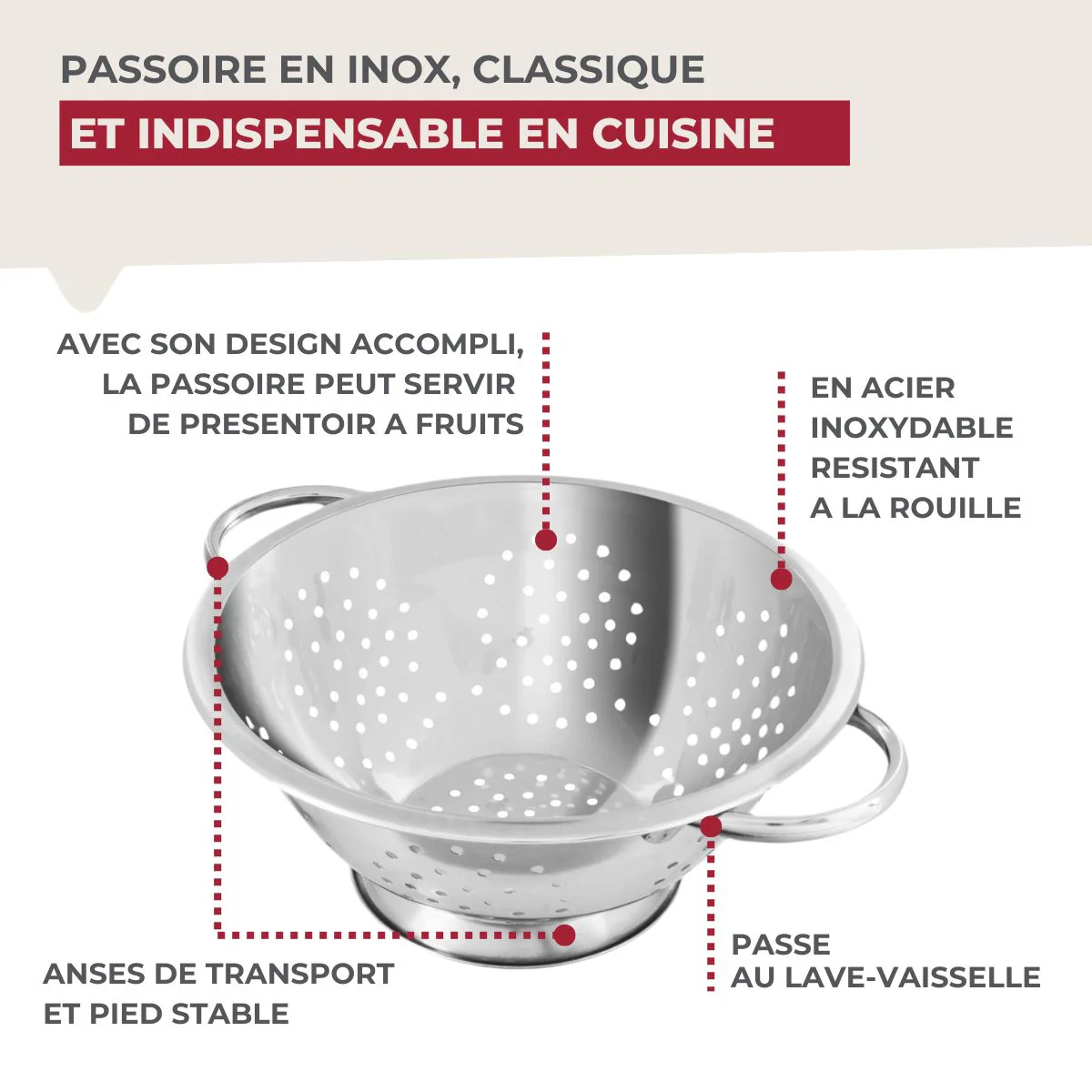 Passoire inox 24 cm avec anses Fackelmann - Image 4