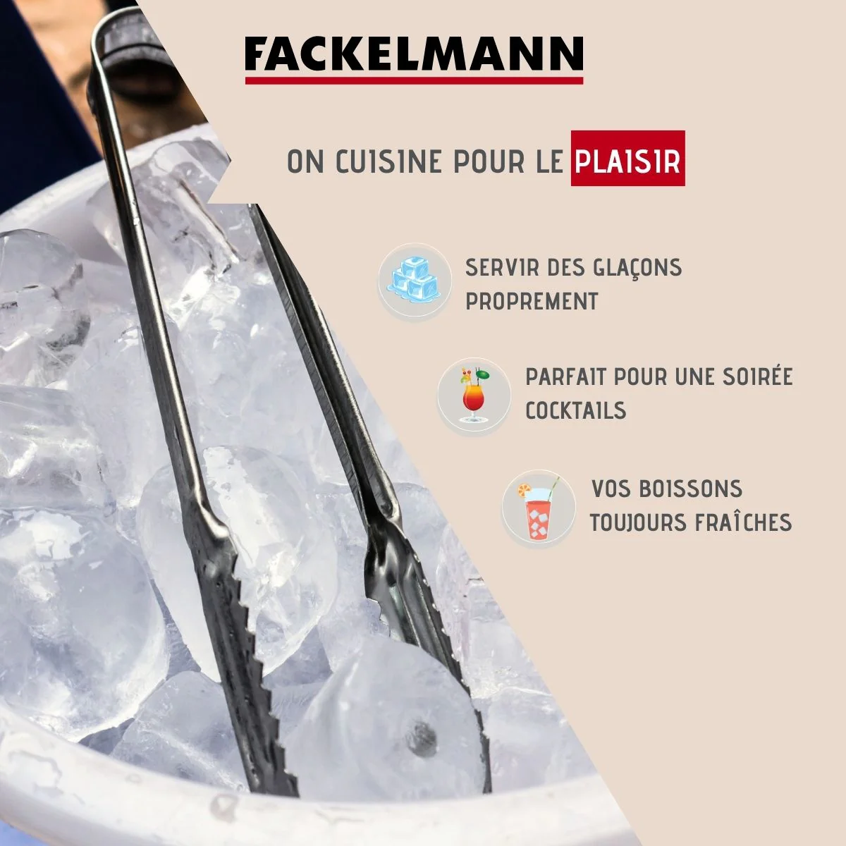 Pince à glaçons inox 15 cm Fackelmann Bar Concept - Image 2