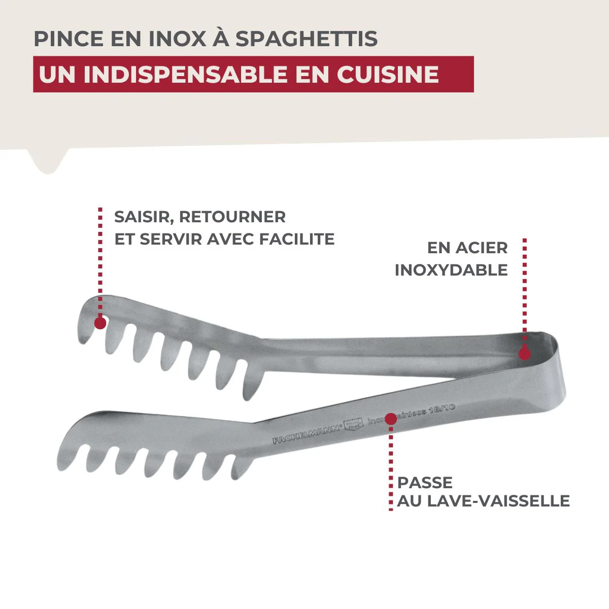Pince à spaghettis, de cuisine en Acier inoxydable 19 cm Fackelmann - Image 4
