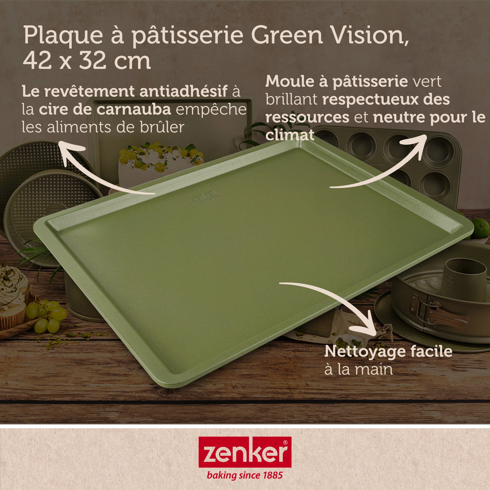 Plaque à pâtisserie 42 x 32 cm Zenker Green Vision - Image 3