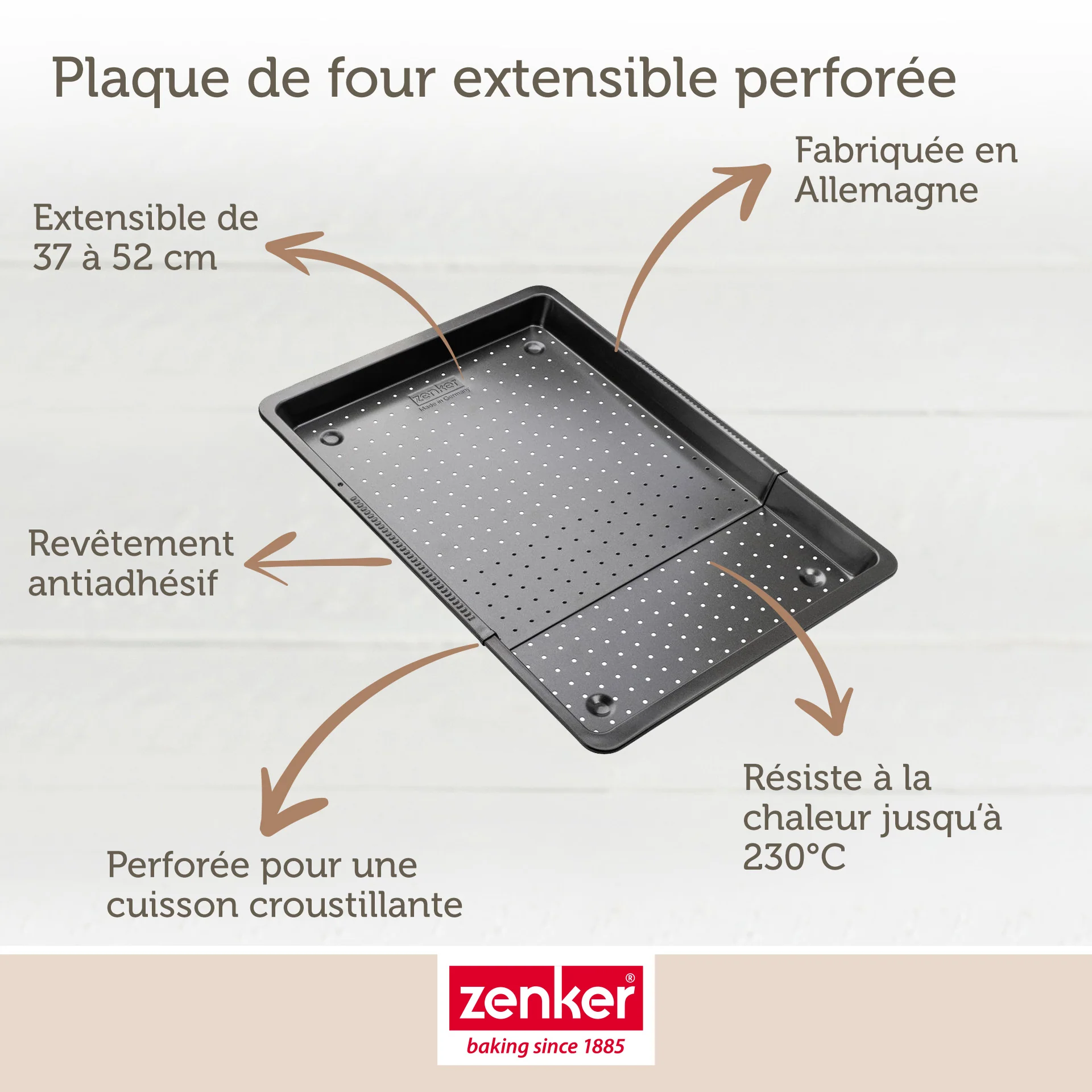 Plaque à pizza rectangulaire perforée extensible 37 à 52 x 33 cm Zenker Black Metallic - Image 3