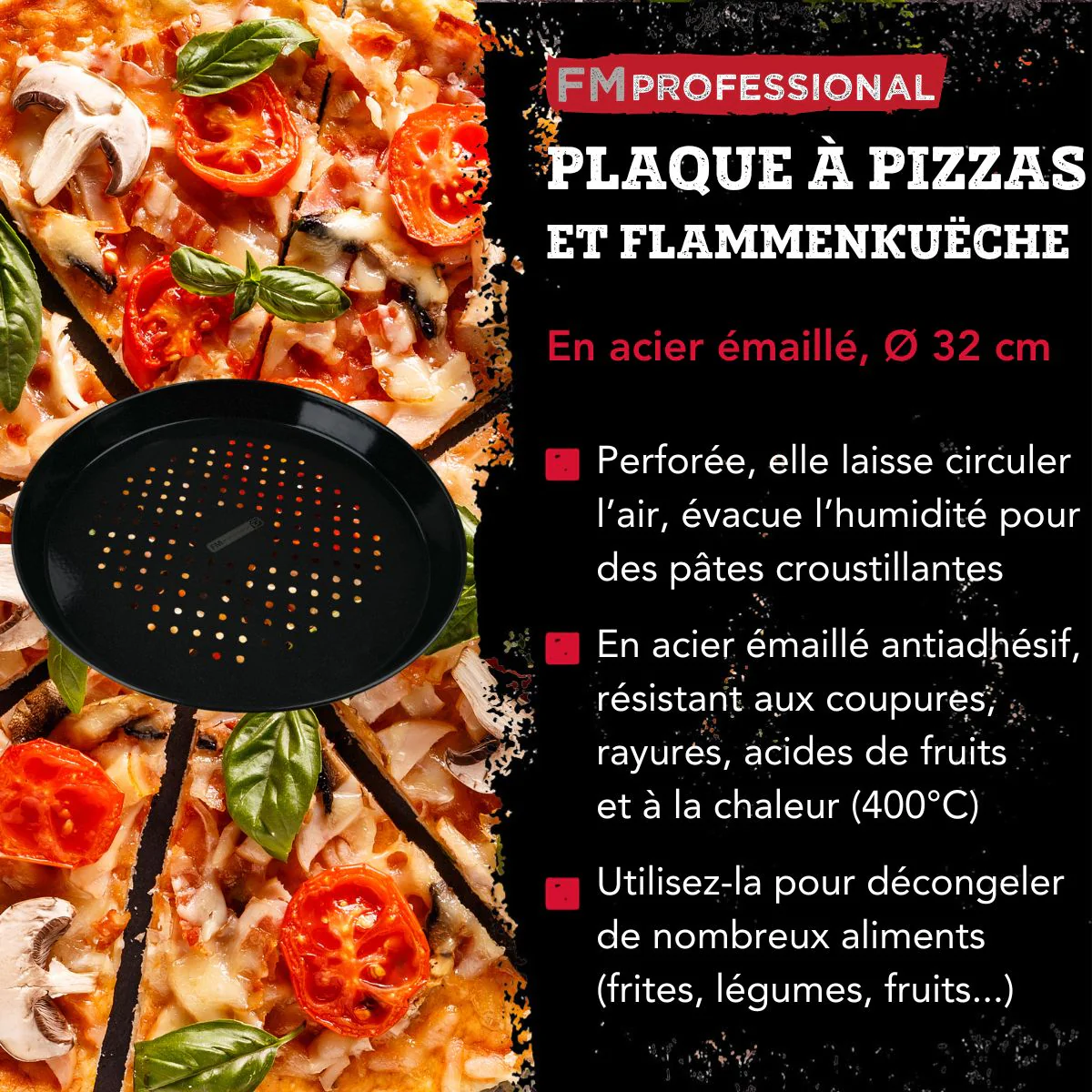 Plaque à pizza perforée ronde four et barbecue 32 cm FM Professional Barbecue - Image 3