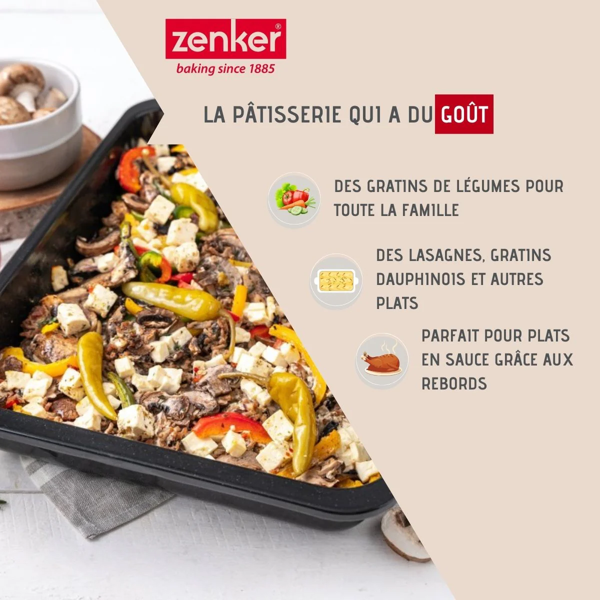 Plat à four XXL rectangle 40 x 29 cm en acier émaillé Zenker Spécial Cooking - Image 2