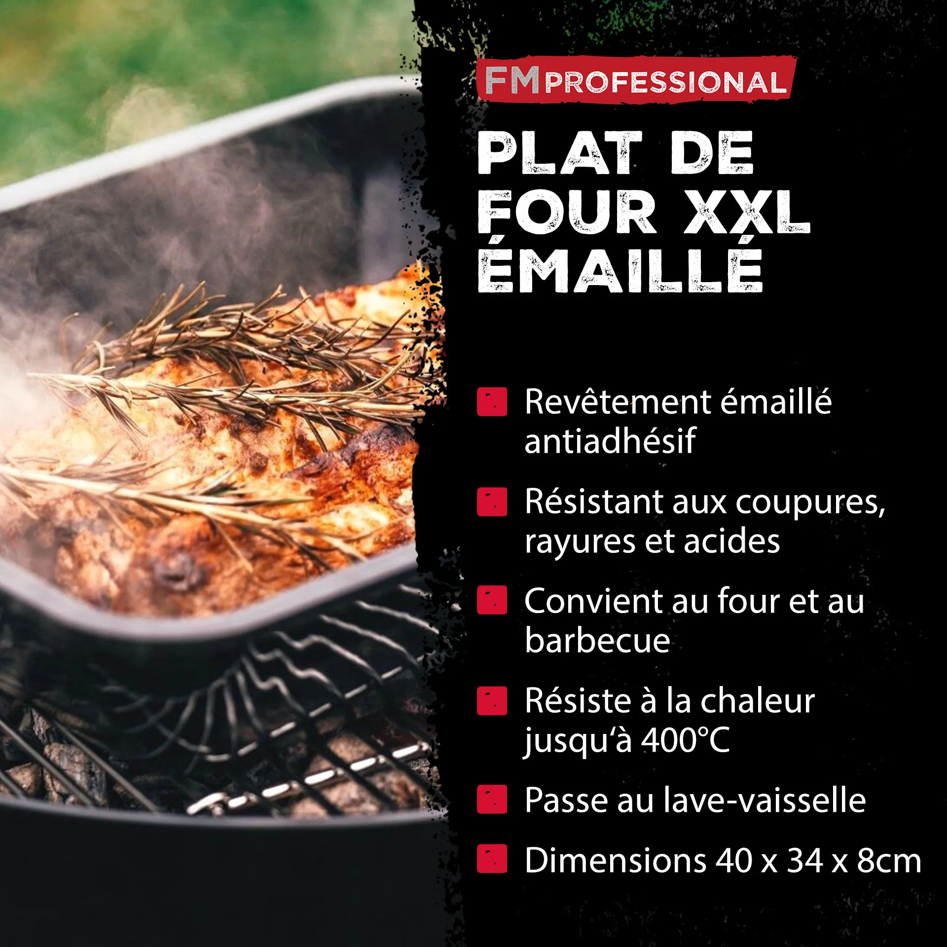 Plat à four en acier émaillé 40 x 34 cm FM Professional Barbecue - Image 3