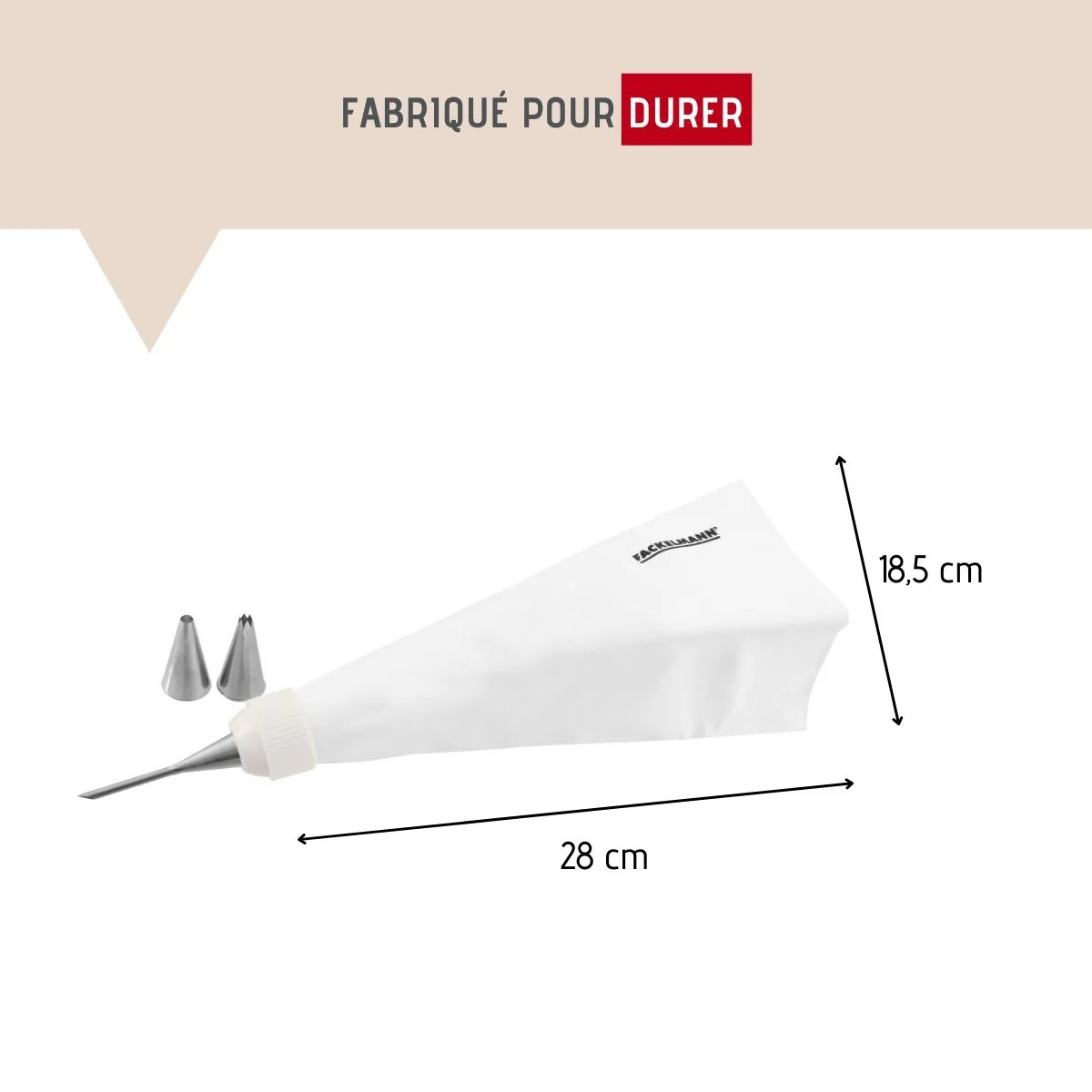Poche à douille professionnelle réemployable et 3 douilles inox 28 cm FM Professional Pâtisserie - Image 3