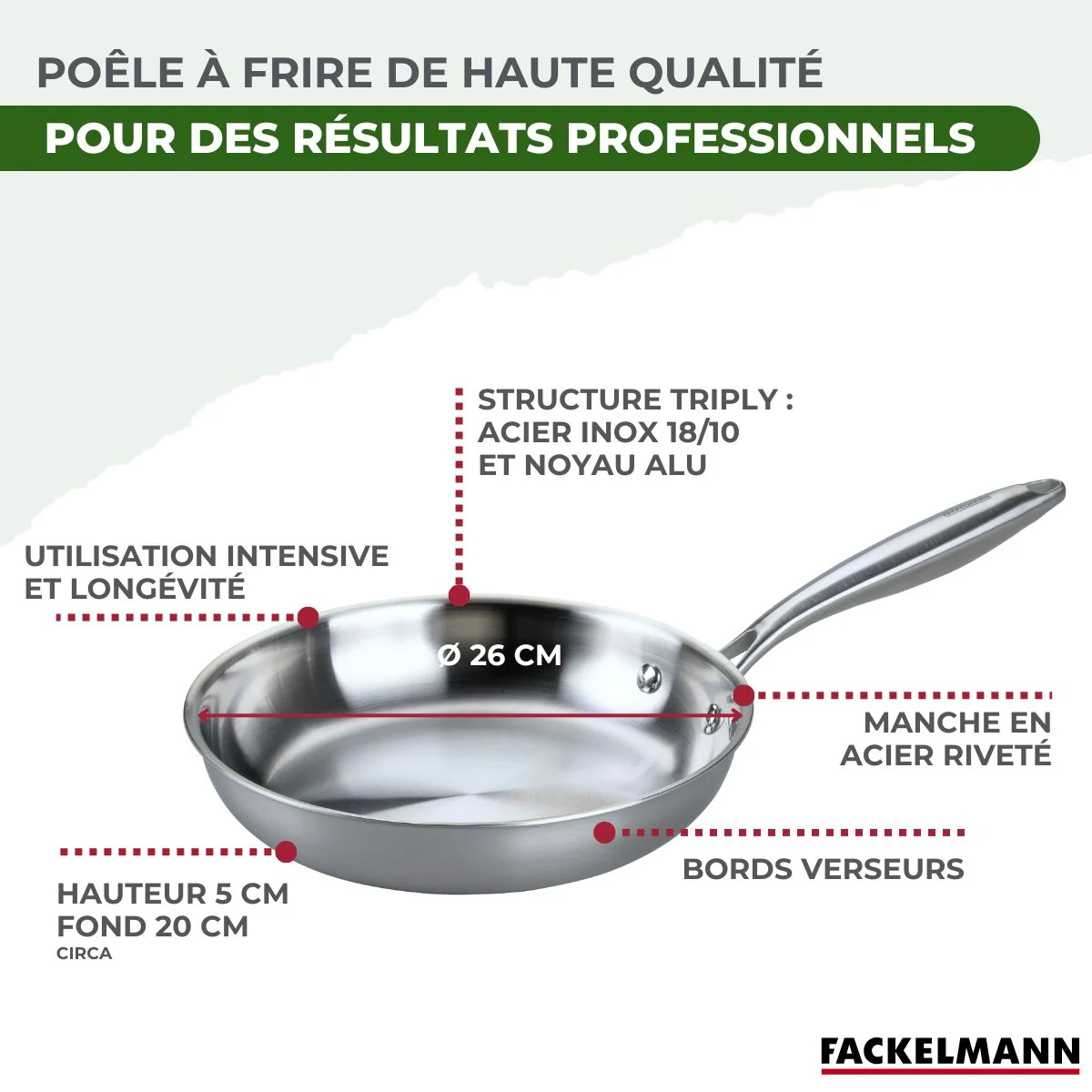 Poêle 26 cm en inox 18/10 Triply Fackelmann Vita3 - Image 7