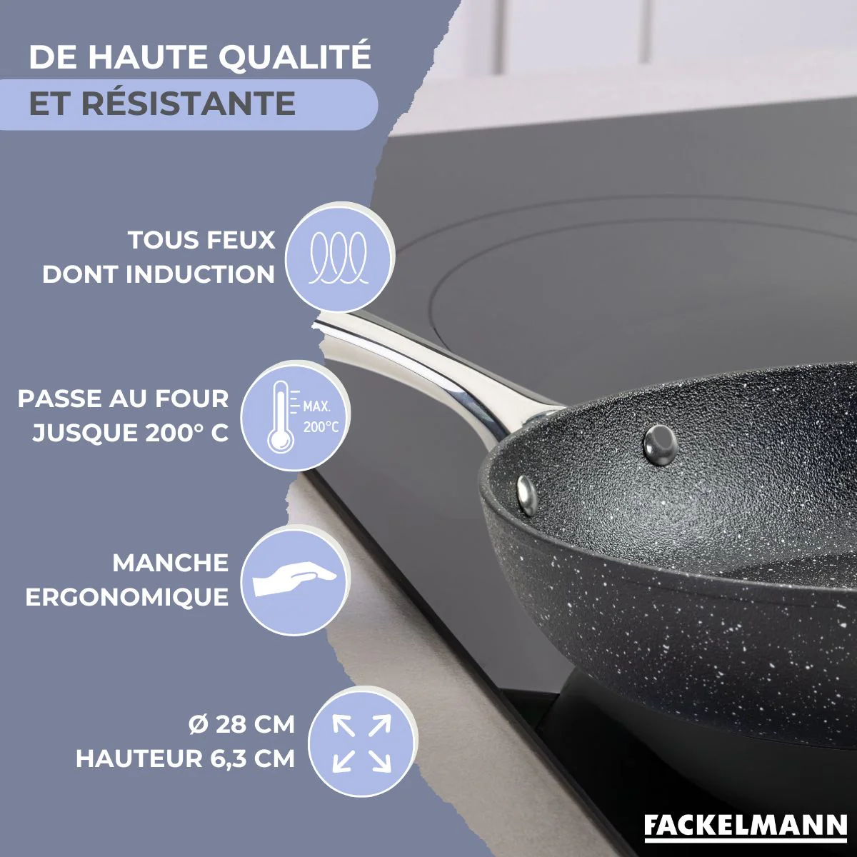 Poêle 28 cm fonte aluminium revêtement antiadhésif céramique sans PFAS Fackelmann - Image 3
