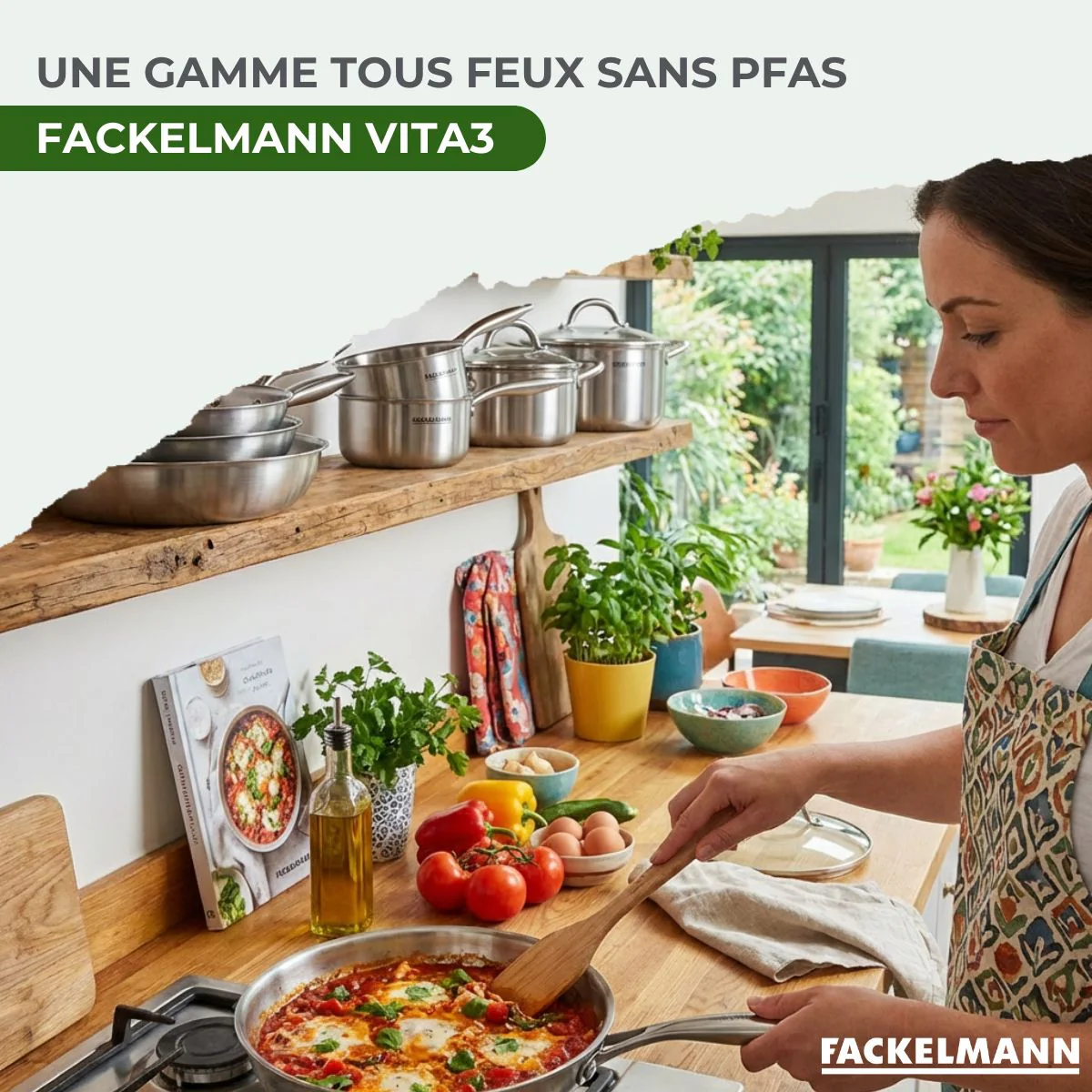 Poêle à Frire 20 cm, Casseroles 14 16 et 18 cm, Faitouts 20 24 cm inox 18/10 Triply et couvercle Fackelmann Vita3 - Image 2