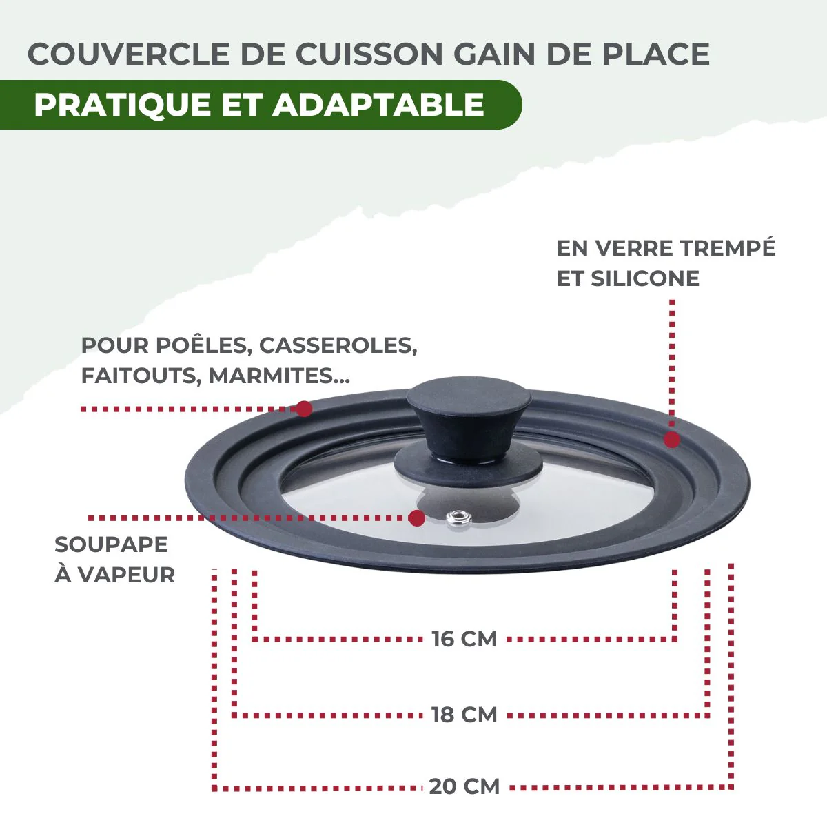 Batterie de cuisine avec 1 poêle 24 cm 3 casseroles 14/16/18 cm et 1 couvercle de cuisson universel sans PFAS Fackelmann Vita3 - Image 8