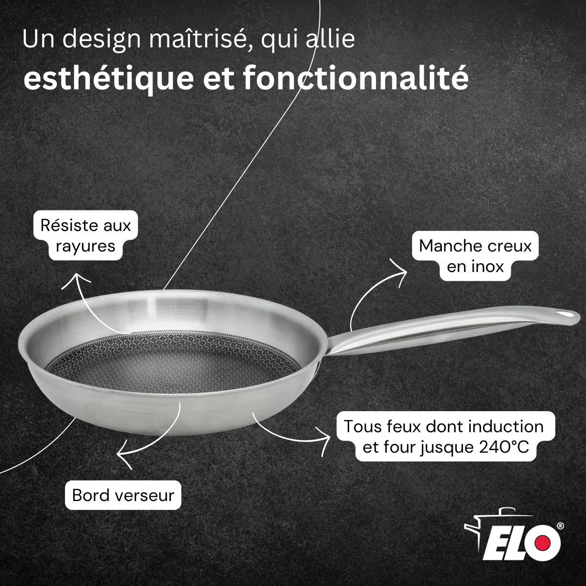 Poêle en acier inoxydable 18/10 32 cm Elo Relief Solution - Image 6