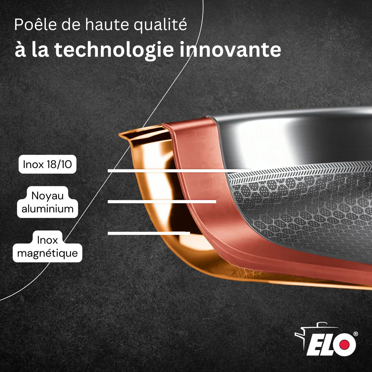 Poêle en acier inoxydable 18/10 32 cm Elo Relief Solution - Image 7