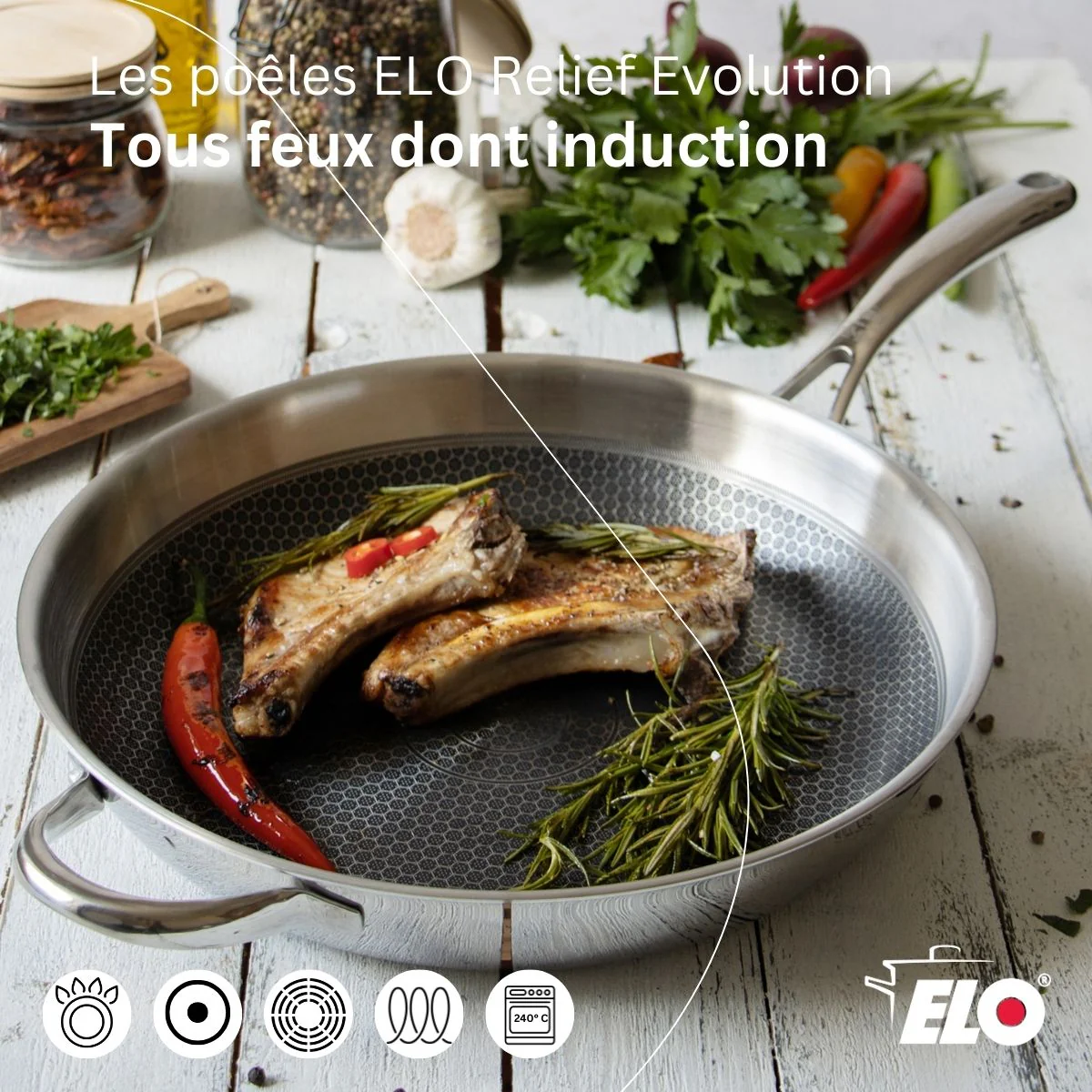 Poêle wok 30 cm en inox 18/10 Elo Relief Evolution - Image 4