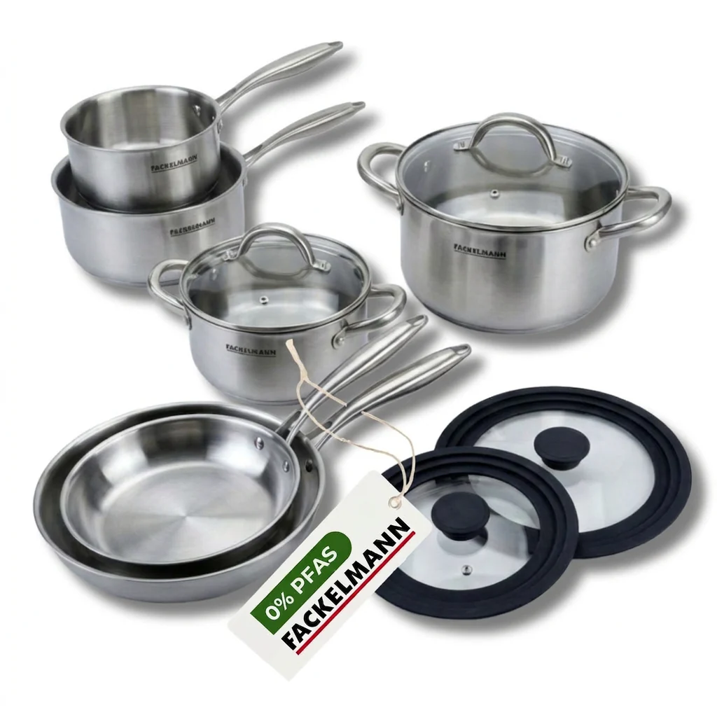 Batterie de cuisine avec 3 casseroles 14/16/18 cm et 2 faitouts 20/24 cm avec 2 ustensiles de cuisine Fackelmann Vita3