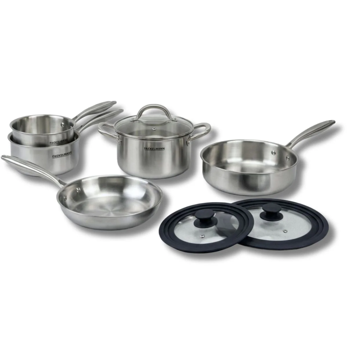 Poêles à Frire 24 cm, Casseroles 16 et 18 cm, Faitout 20 cm, Sauteuse 24 cm inox 18/10 Triply et 2 couvercles Fackelmann Vita3 - Image 11