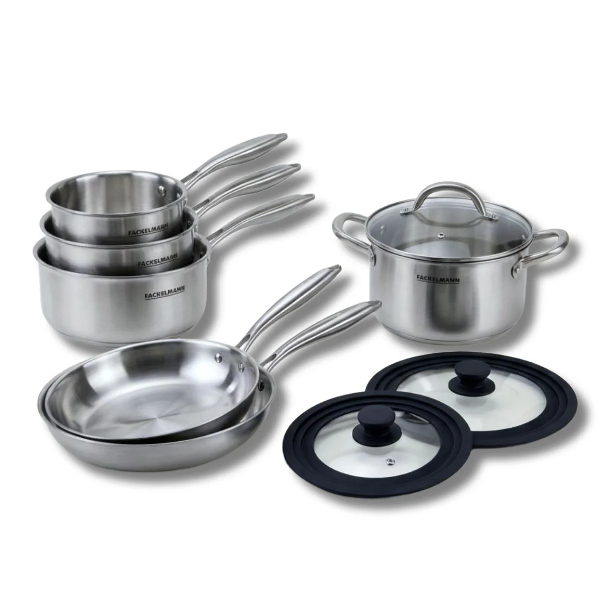 Poêles à Frire 24 et 28 cm, Casseroles 14 16 et 18 cm, Faitout 20 cm inox 18/10 Triply et 2 couvercles Fackelmann Vita3 - Image 11