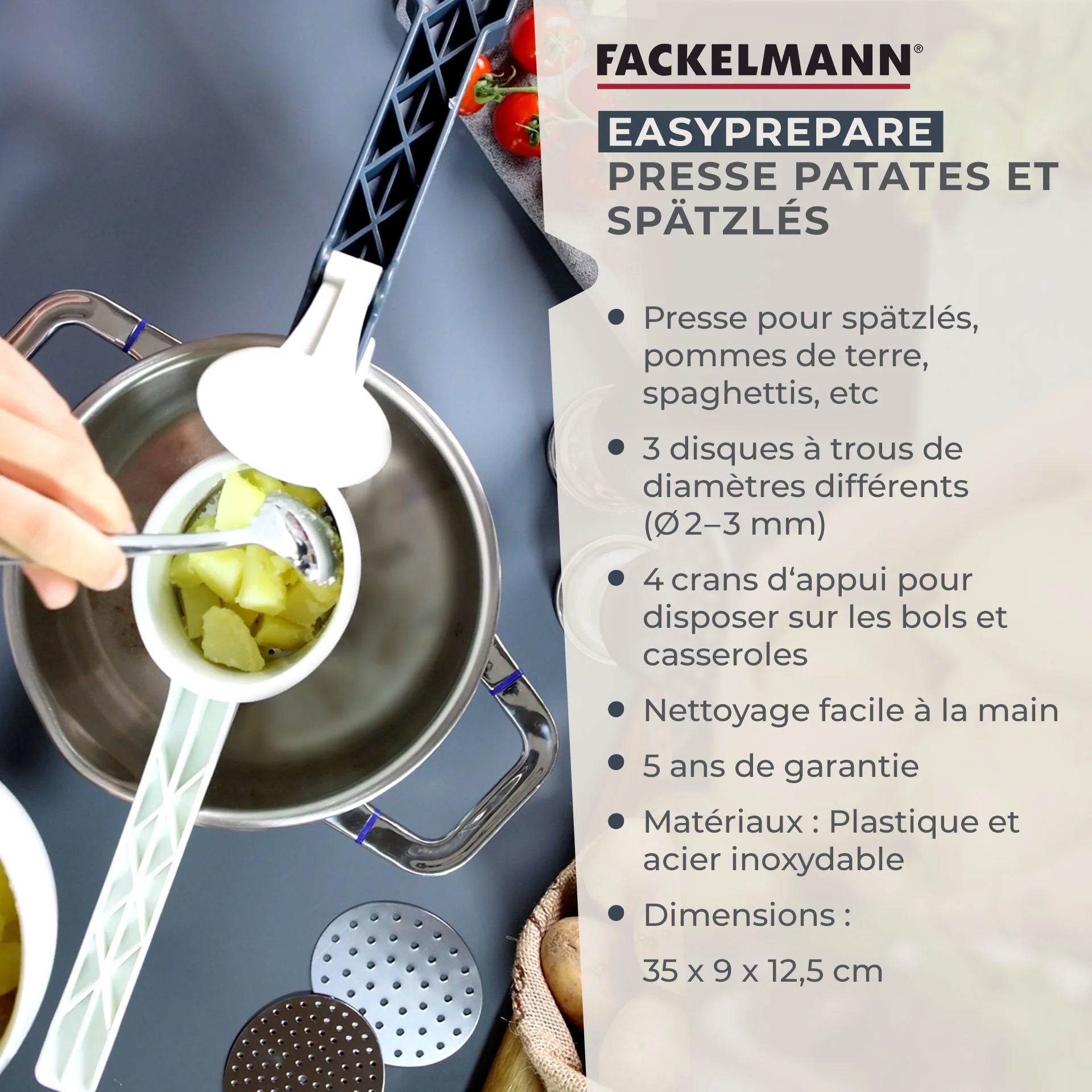 Presse purée et spaetzle manuel Fackelmann Easy Prepare - Image 3