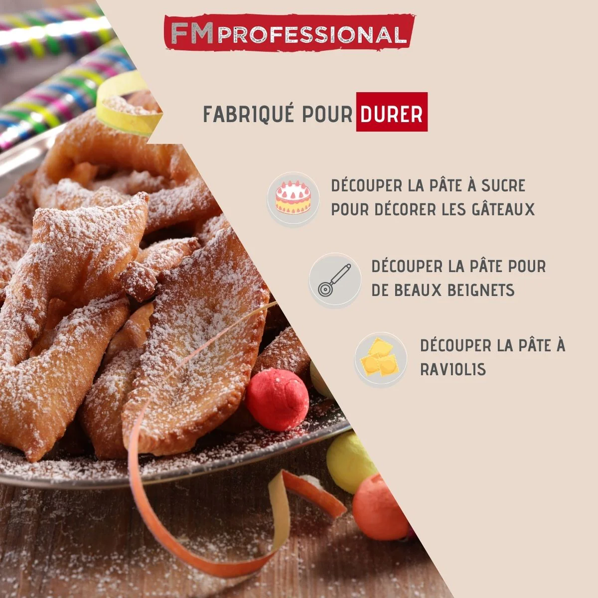 Roulette à pâtisserie cannelée 20,6 cm FM Professional Pâtisserie - Image 2