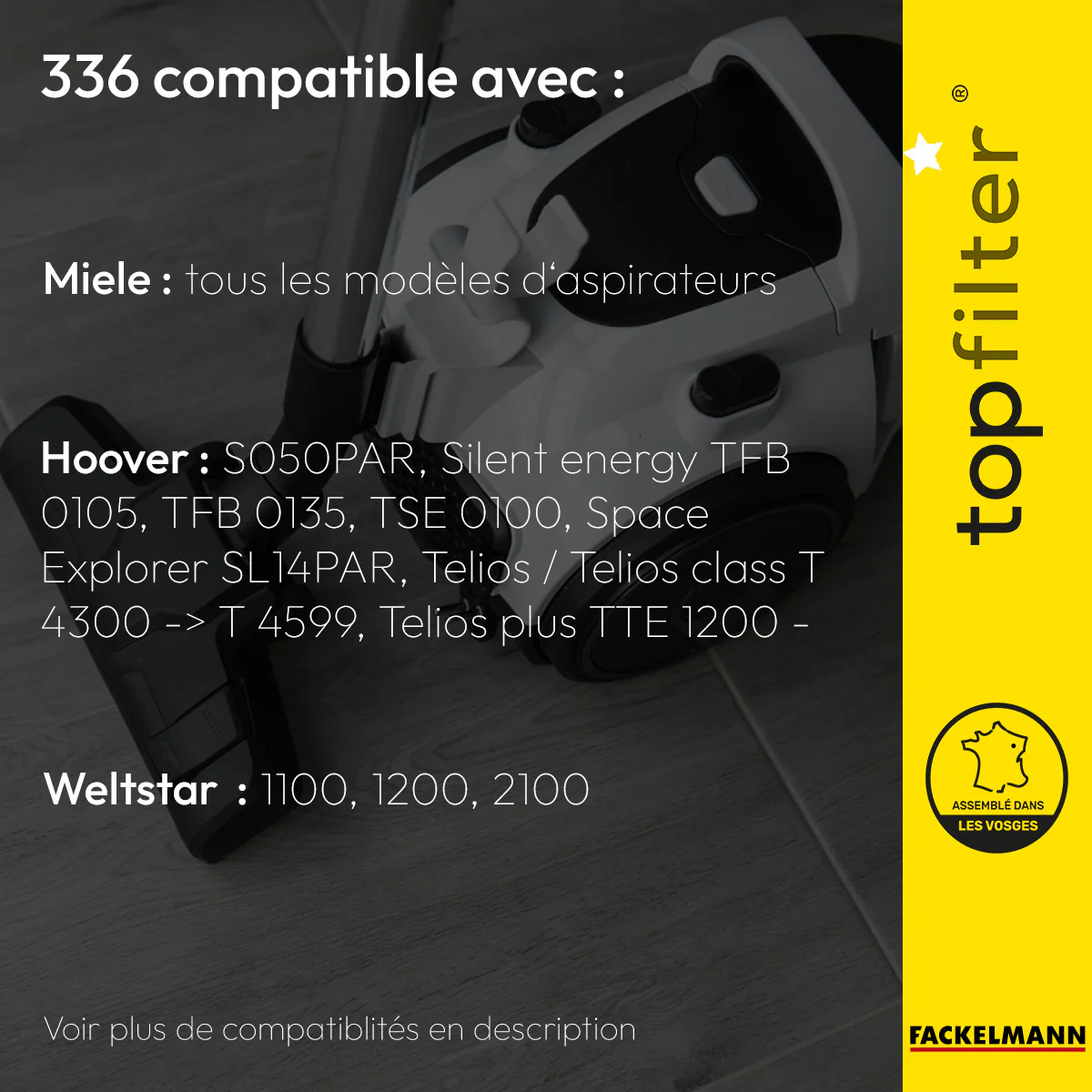 Lot de 4 sacs aspirateur Miele et Hoover TopFilter Premium - Image 2