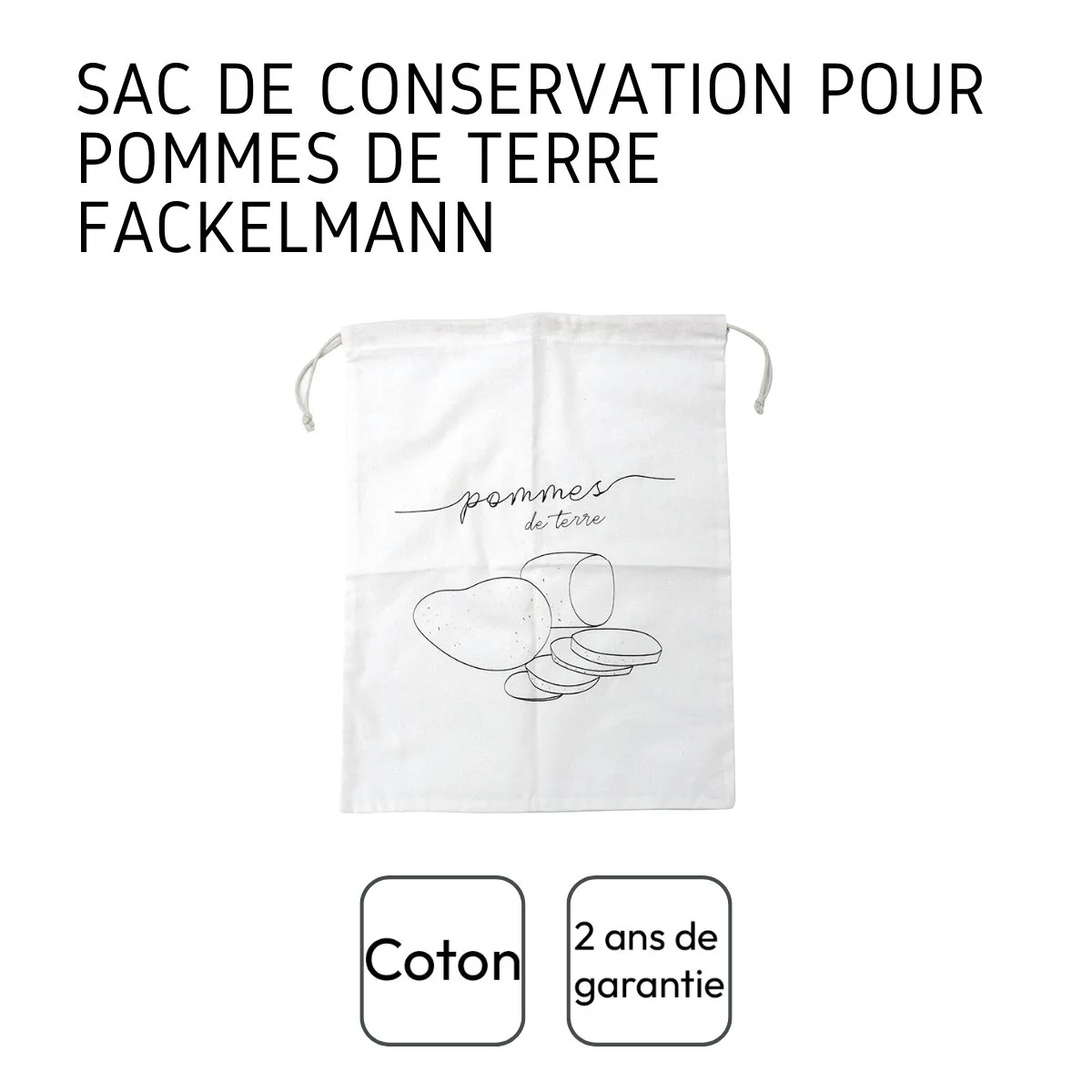 Sac de conservation pour pommes de terre en coton Fackelmann Nature - Image 4