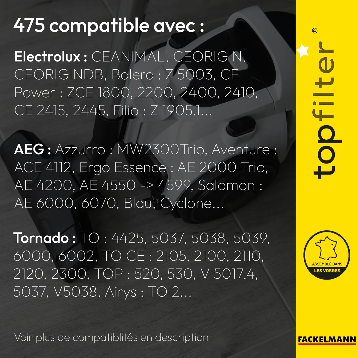 Lot de 4 sacs aspirateur Tornado et AEG TopFilter Premium - Image 2