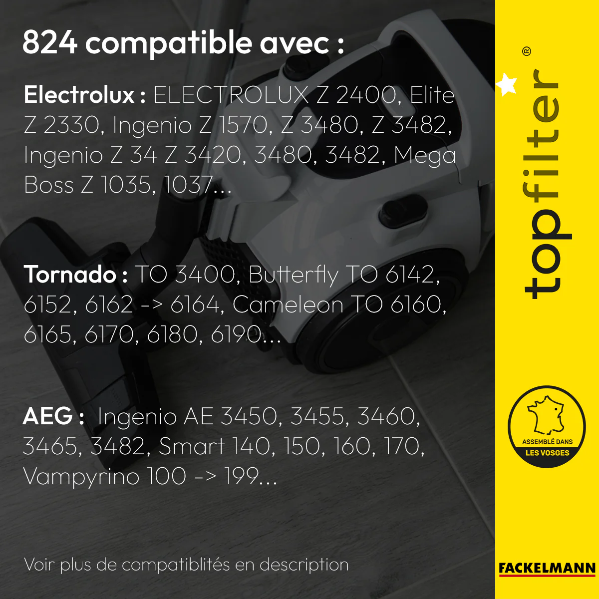 Lot de 4 sacs aspirateur pour Electrolux et Tornado TopFilter Premium - Image 2