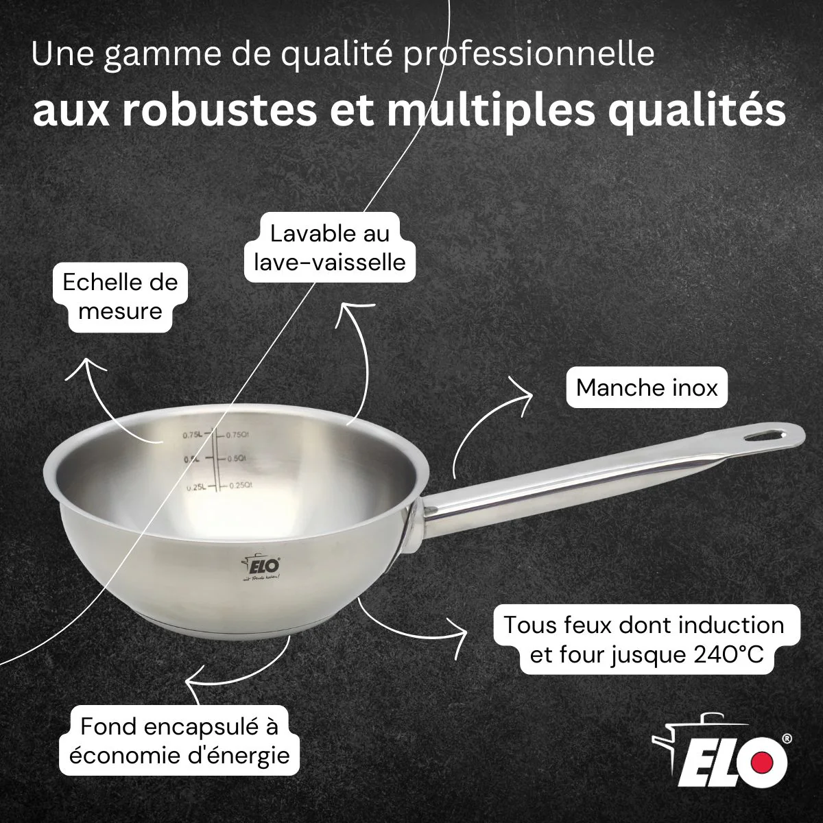 Sauteuse 24 cm en acier inoxydable 18/8 Elo Profi Cuisine - Image 6