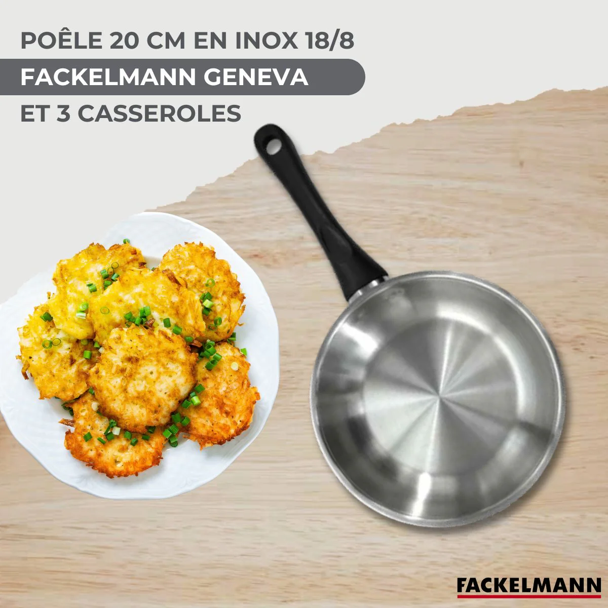 Set 1 poêle 20 cm, 3 casseroles en inox et 6 ustensiles inox Fackelmann Geneva - Image 2